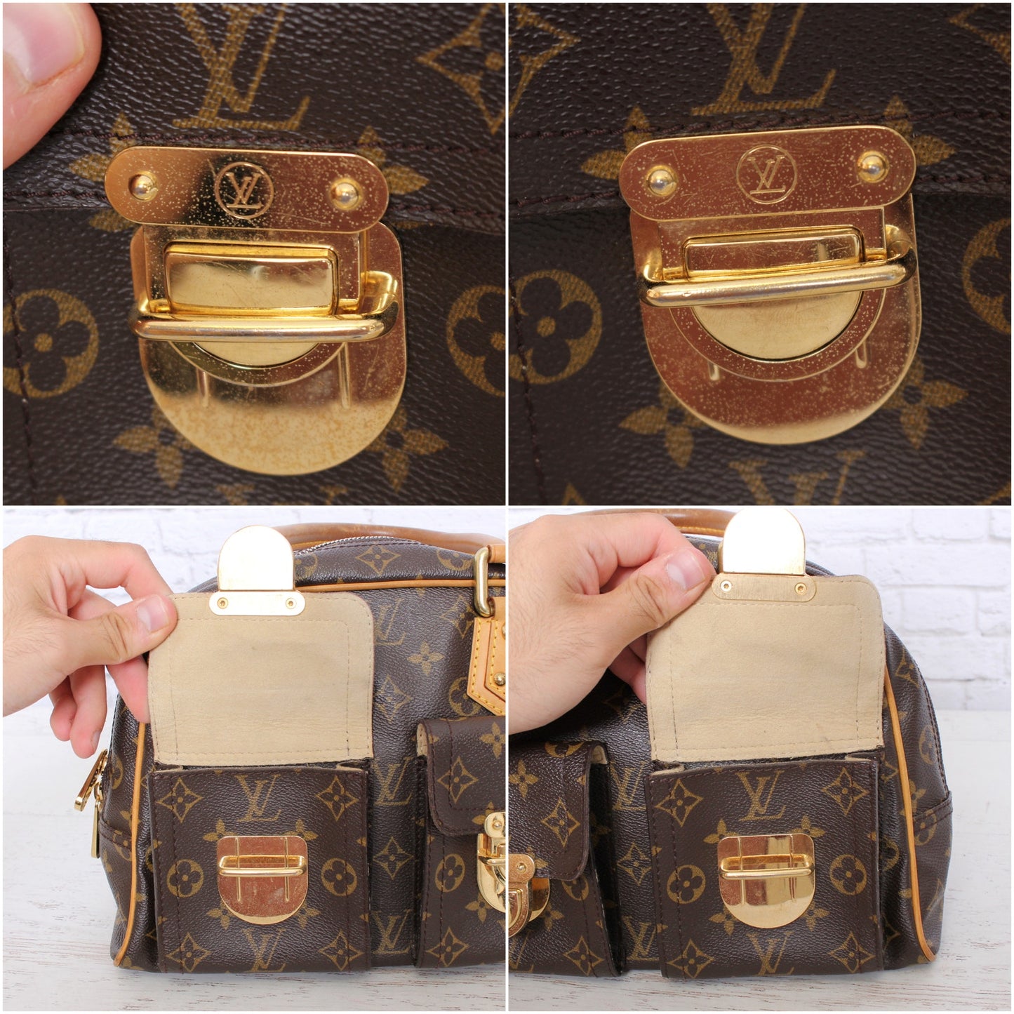 Louis Vuitton Manhattan PM Satchel Monogram Tote Handbag Brown Purse A5104