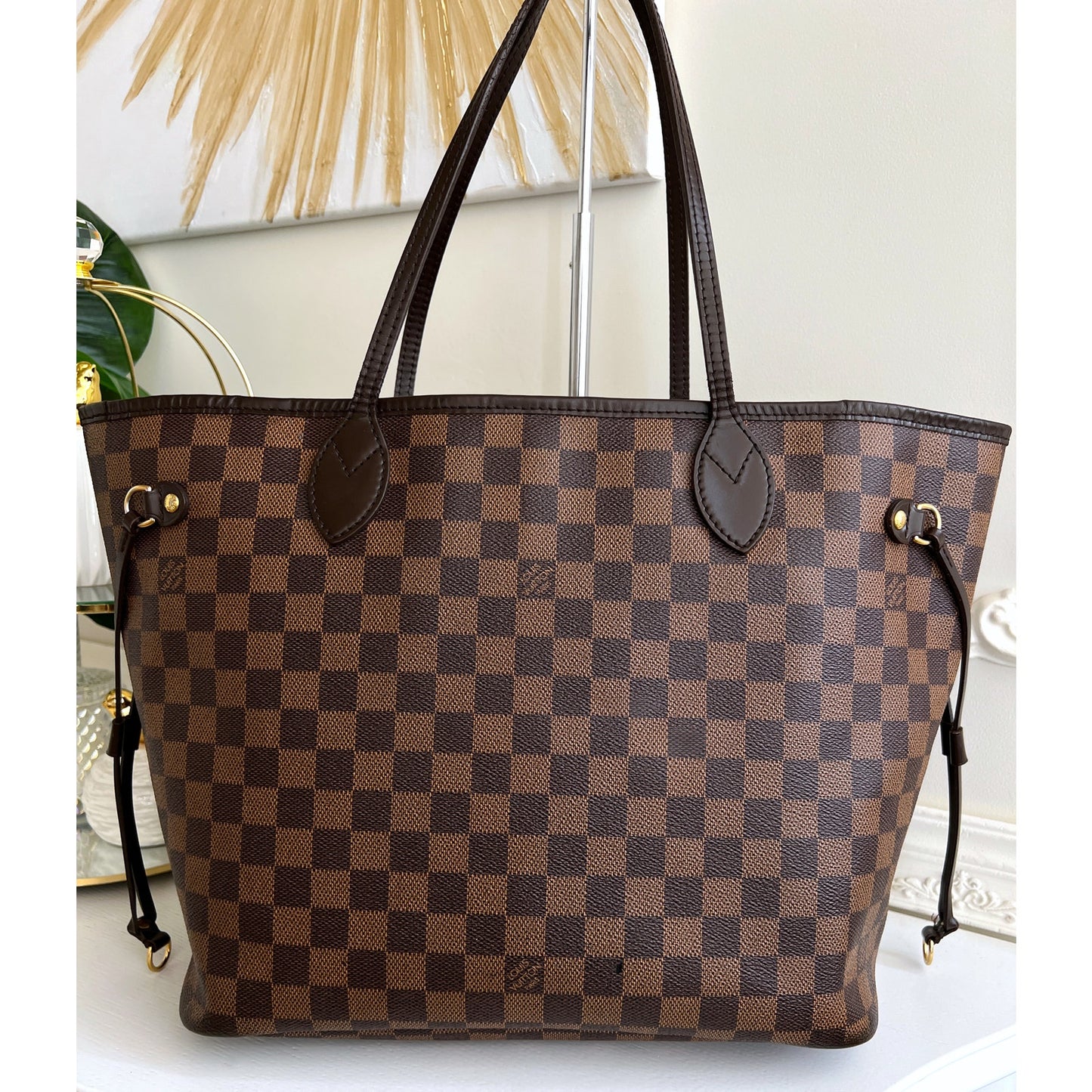 Louis Vuitton Neverfull MM Damier Ebene Leather Tote Shoulder LV Brown