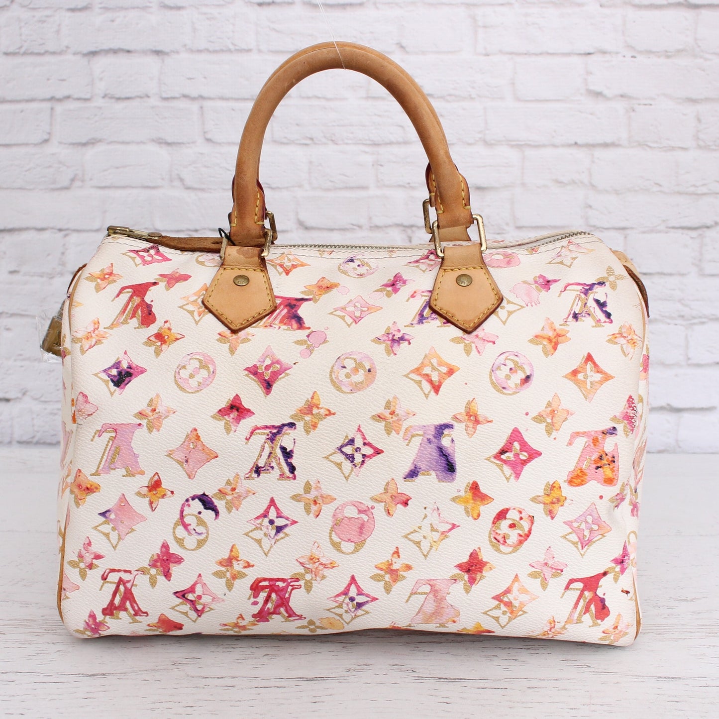 Louis Vuitton Speedy 30 Watercolor Aquarelle Monogram White Satchel Purse A5029