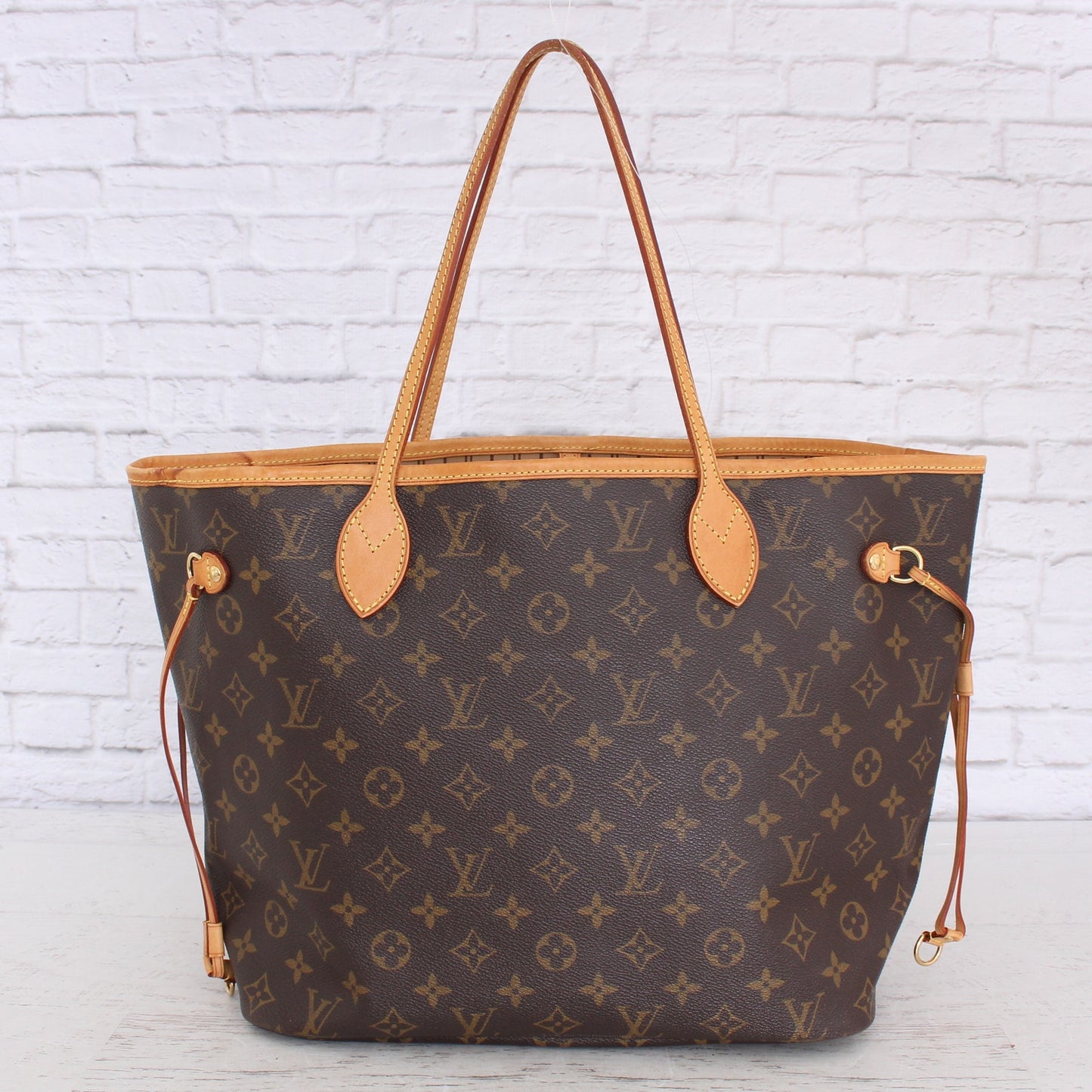 Louis Vuitton Neverfull MM Monogram Leather Tote Shoulder Purse Brown