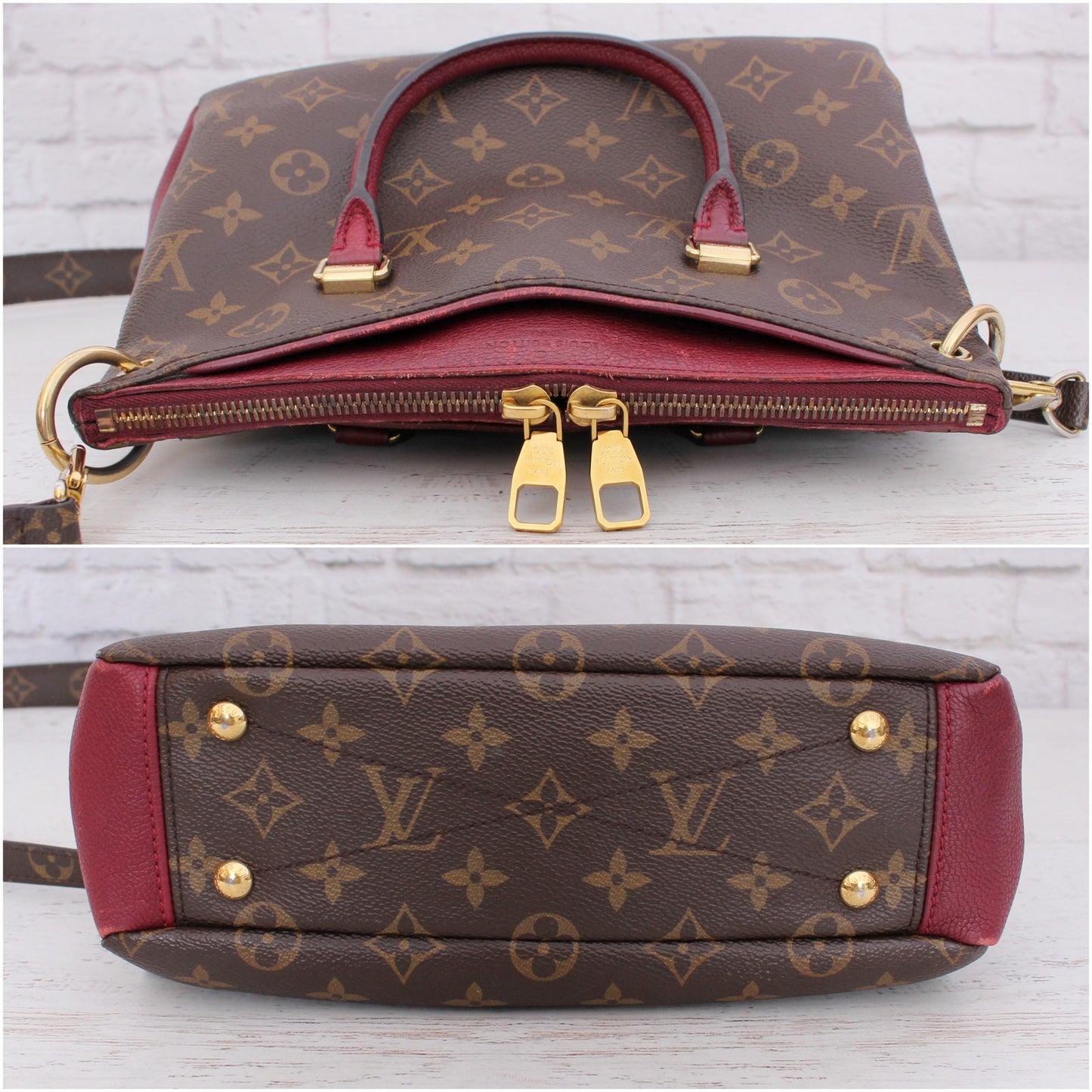 Louis Vuitton Pallas BB Monogram Raisin Satchel Crossbody Purse Tote A5089
