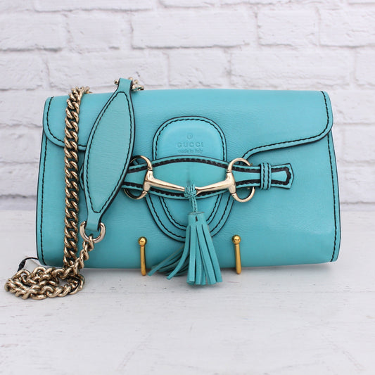 Gucci Emily Turquoise Calfskin Leather Crossbody and Shoulder Purse A4979