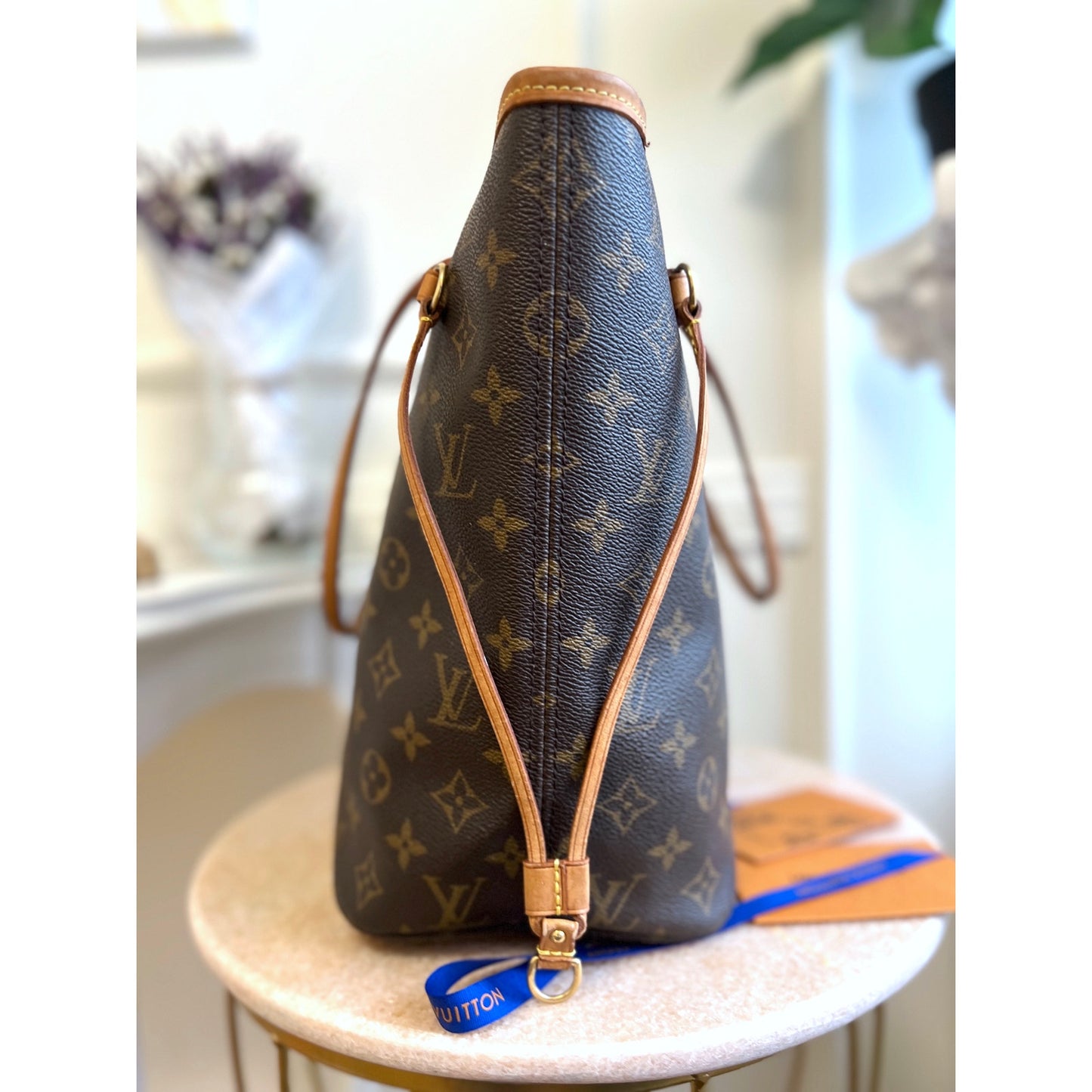 Louis Vuitton Neverfull MM Monogram Leather Tote Shoulder Purse Brown