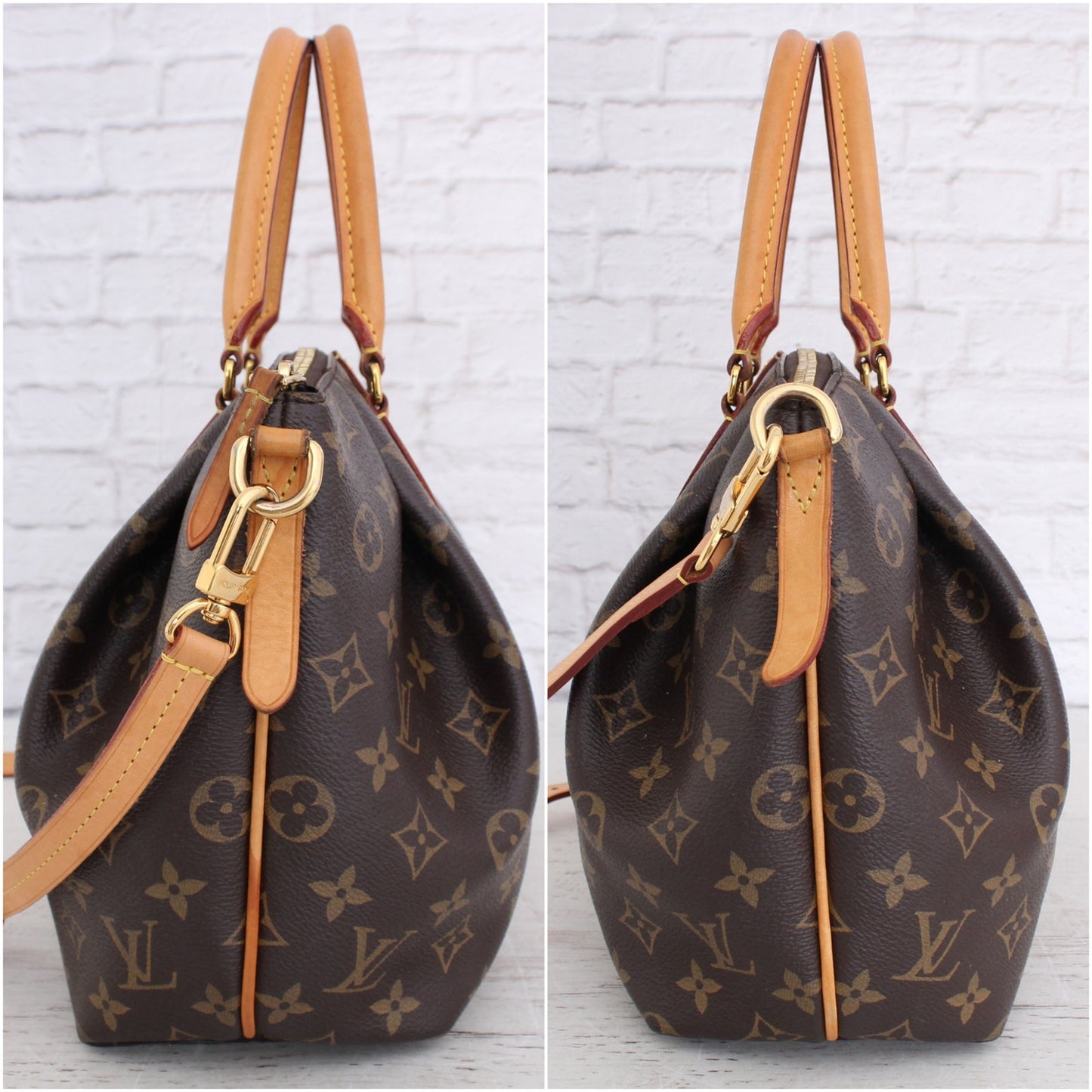 Louis Vuitton Turenne PM Monogram Crossbody Purse Canvas Satchel Brown