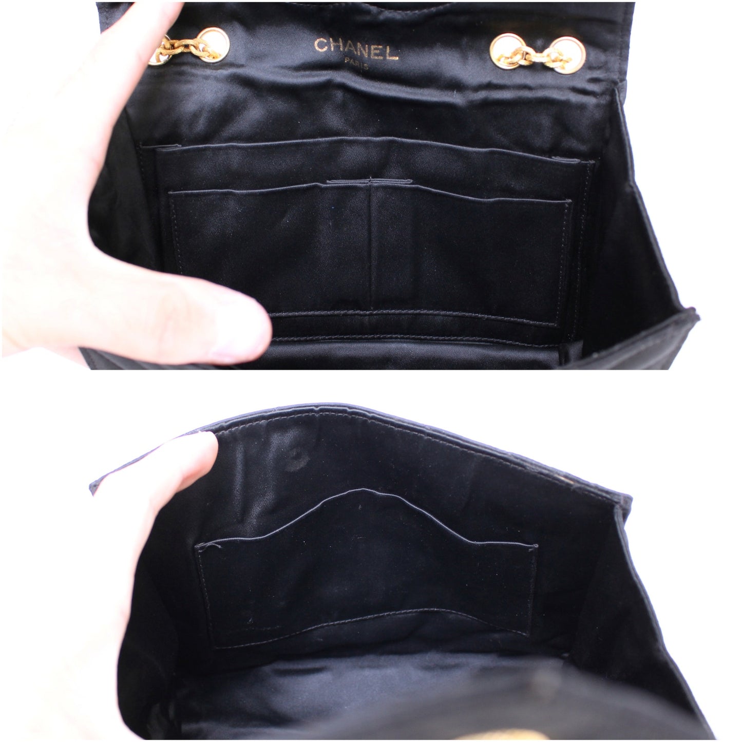 Chanel Envelope Flap V Stitch Black Nylon Fabric Shoulder Handbag Purse A4055