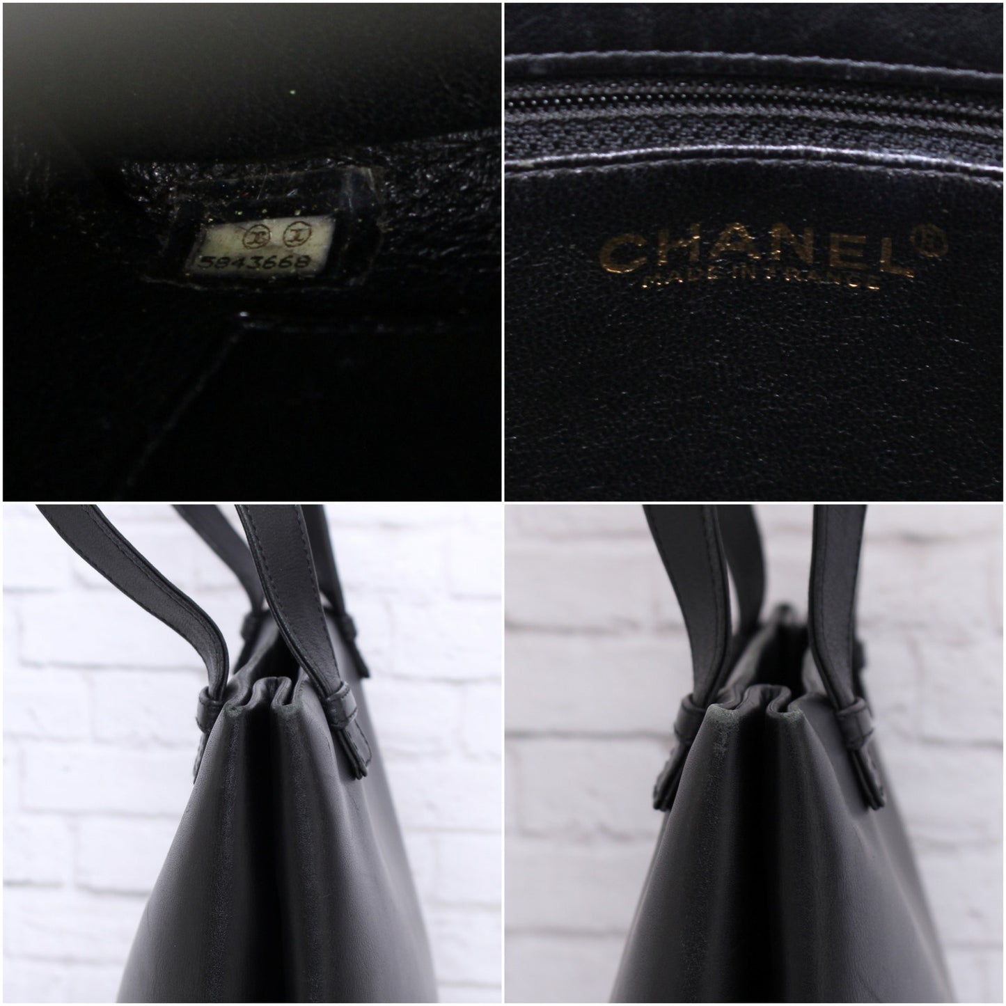 Chanel Tote Bag Black Leather Shoulder Handbag Purse A3587