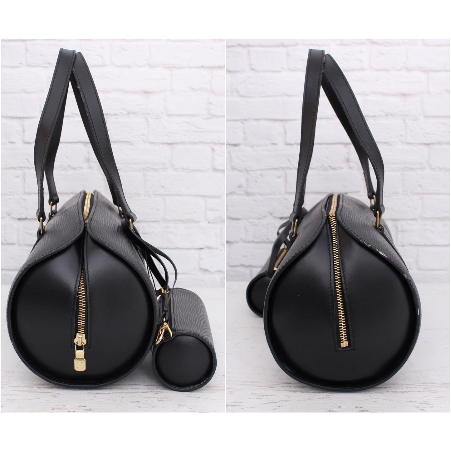 Louis Vuitton Papillon 30 Black Epi with Pouch Satchel Purse Handbag A3227