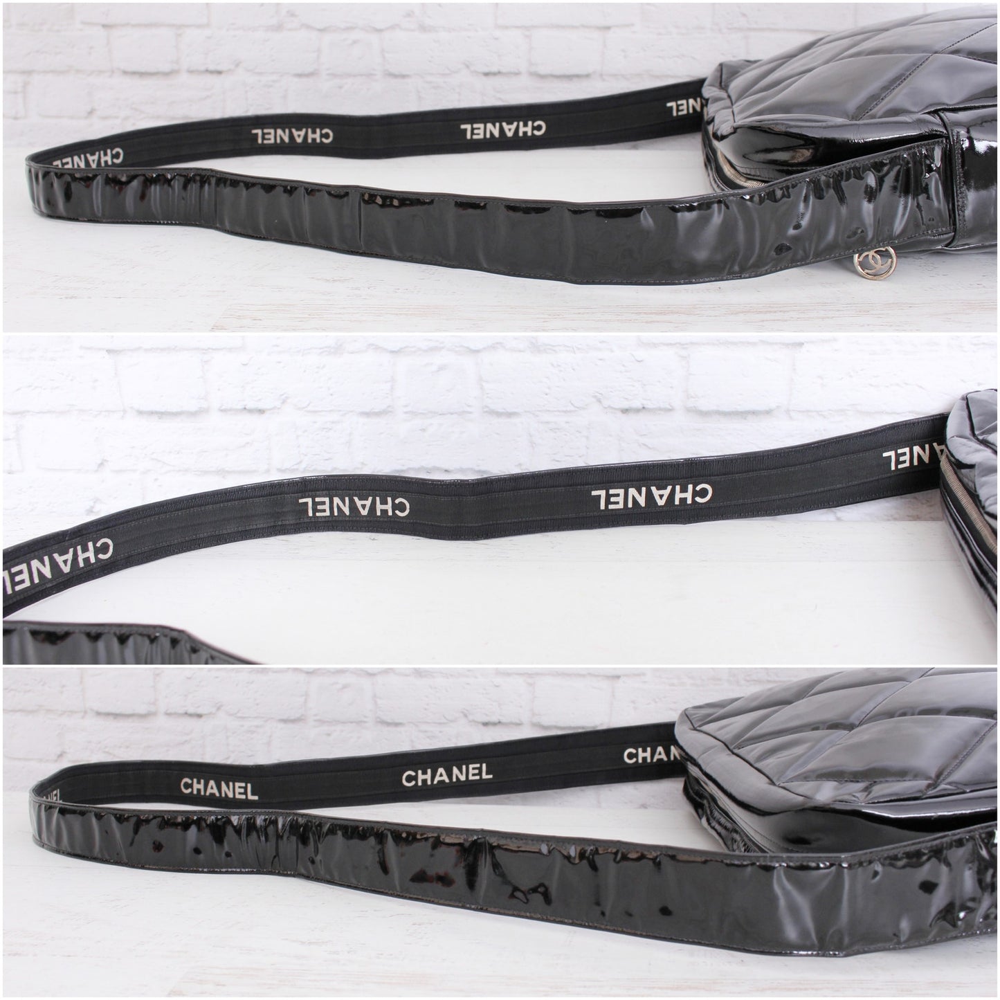 Chanel Black Patent Leather Camera Bag Shoulder Crossbody A4996