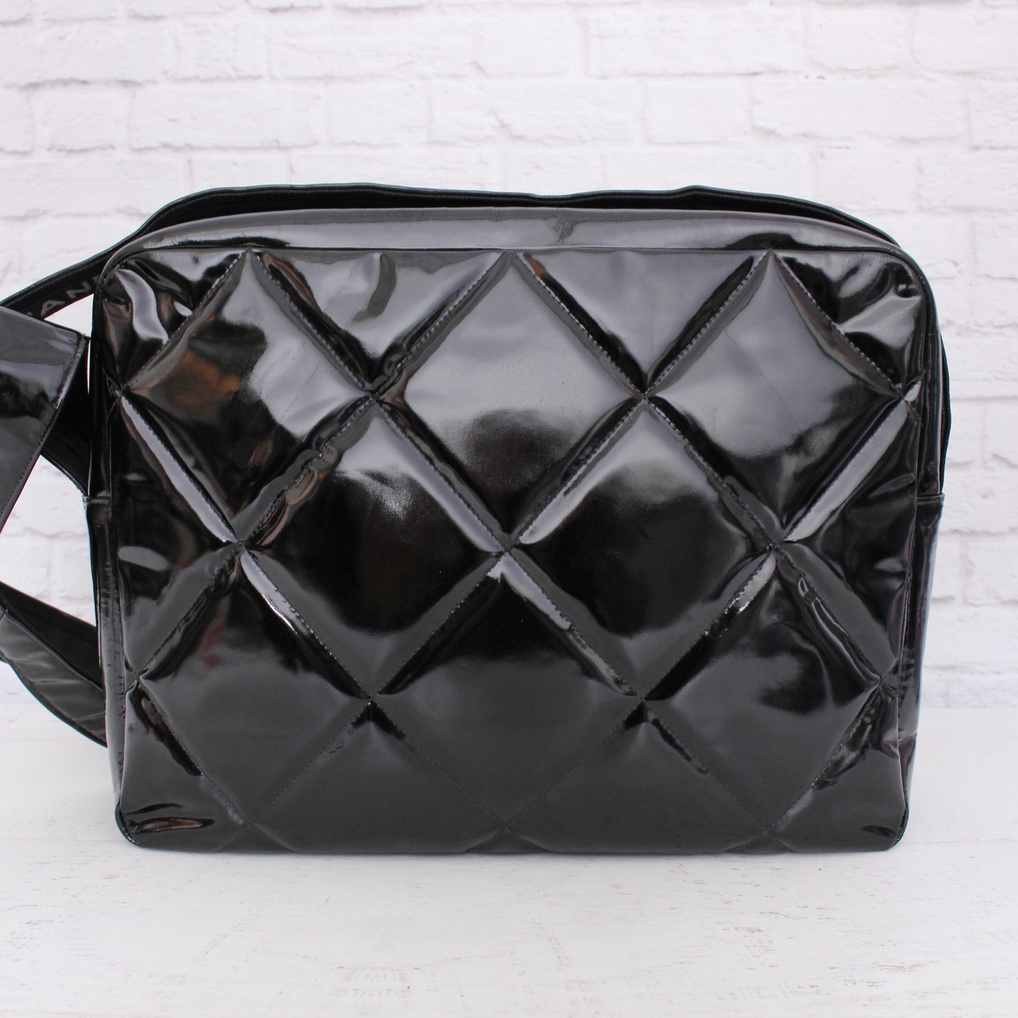 Chanel Black Patent Leather Camera Bag Shoulder Crossbody A4996