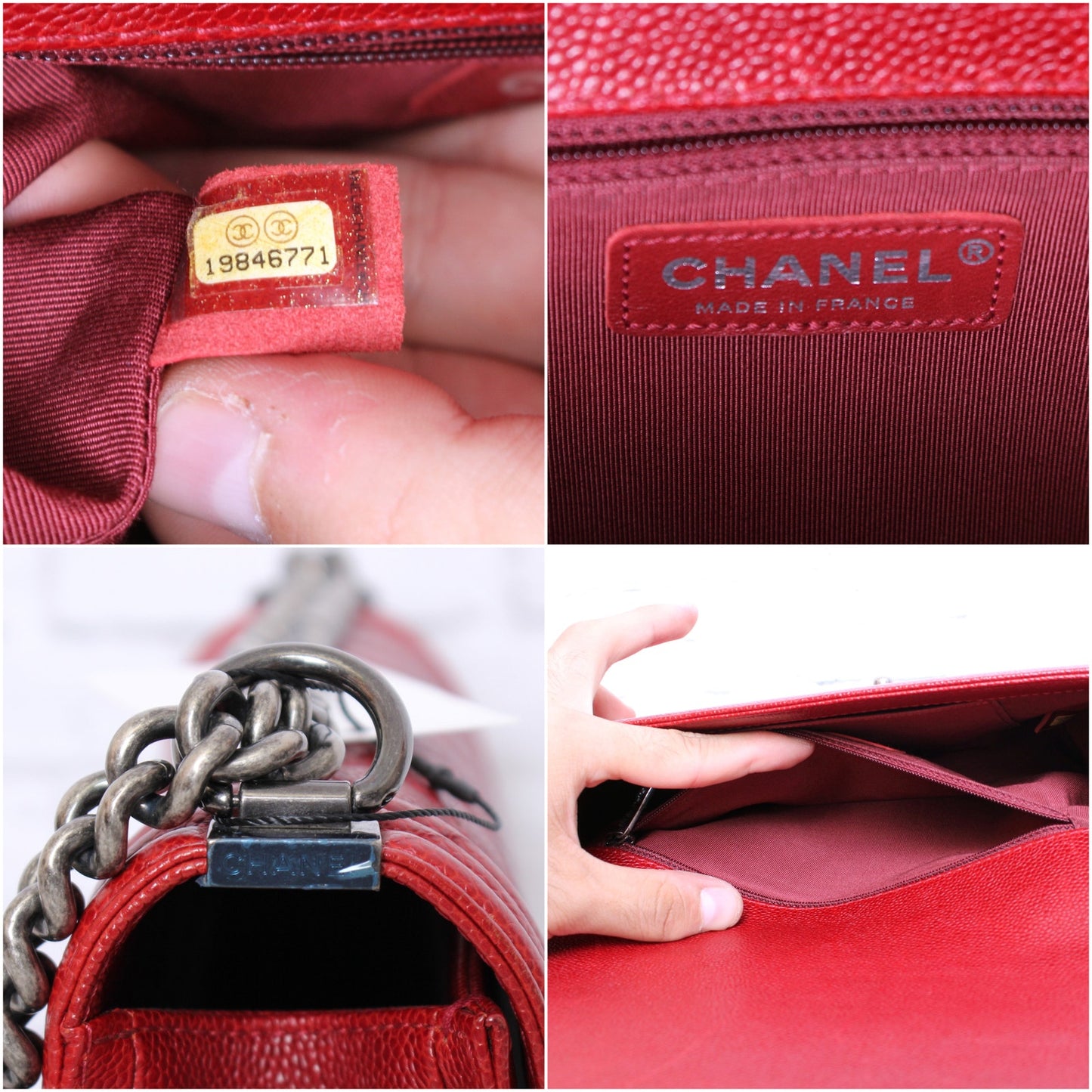 Chanel Boy Bag Burgundy Caviar Leather Shoulder Bag Handbag Purse A4938