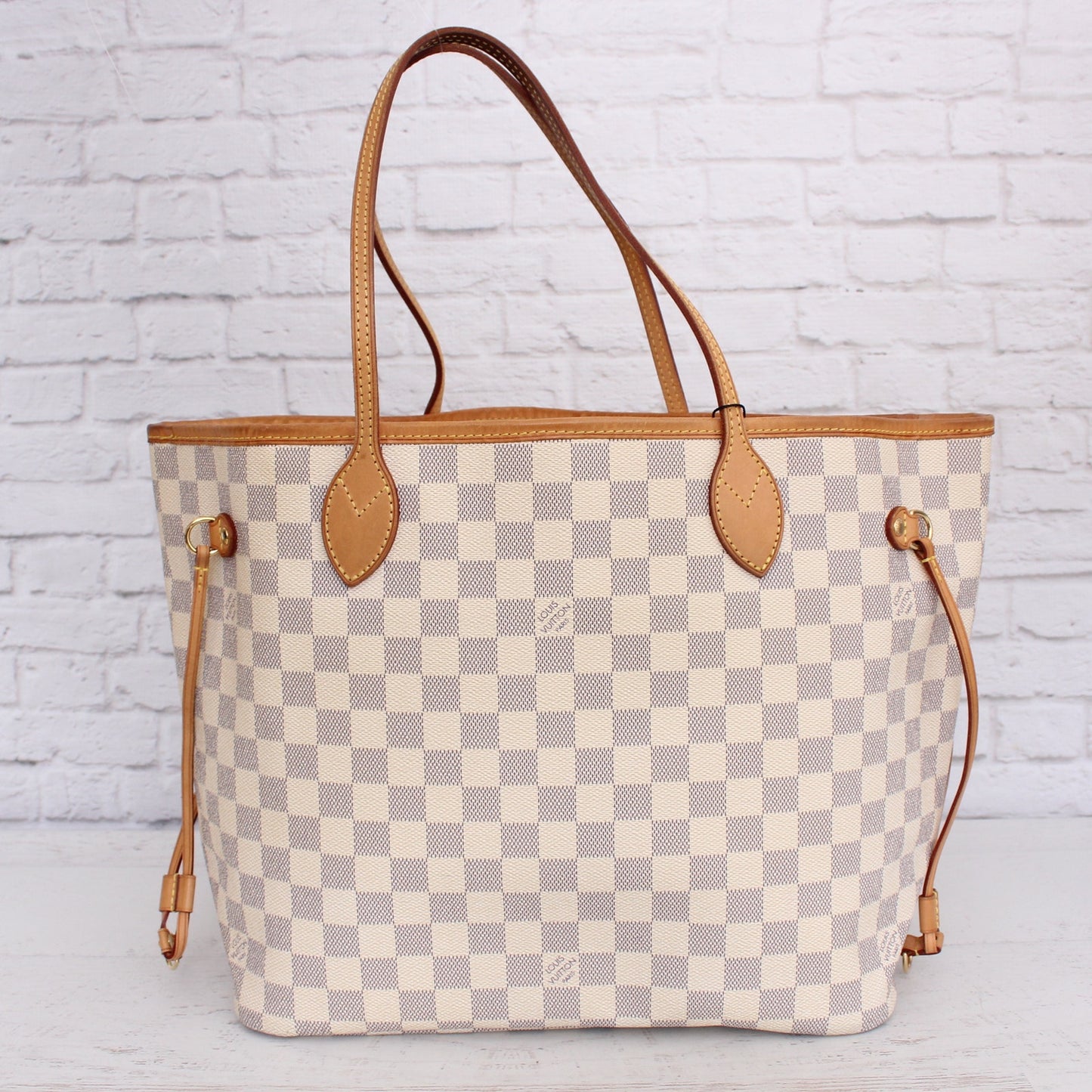 Louis Vuitton Neverfull MM Damier Azur Tote Shoulder Purse White Handbag A5147