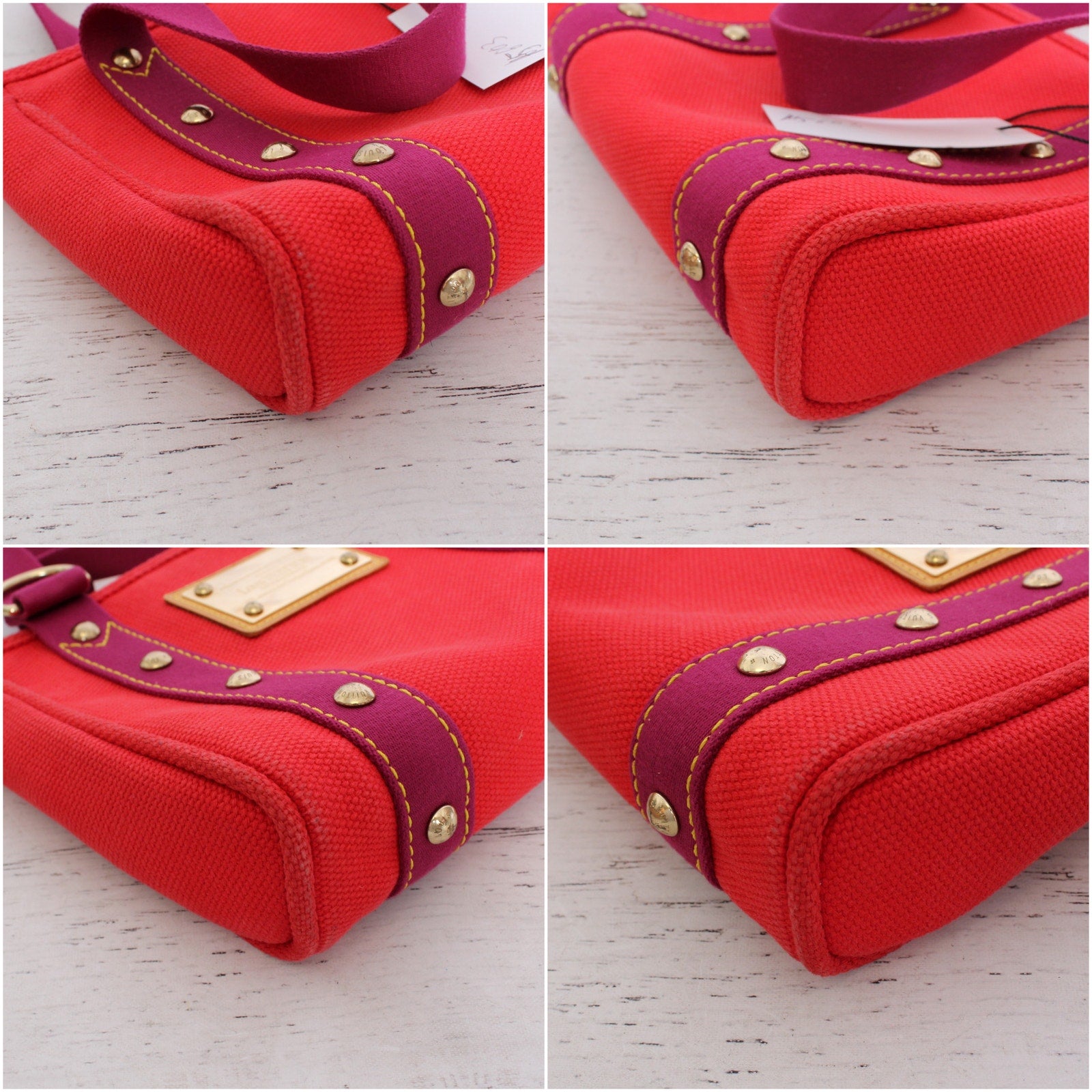 Louis Vuitton Cabas PM Antigua Red Tote Satchel Bag Purse Zip LV