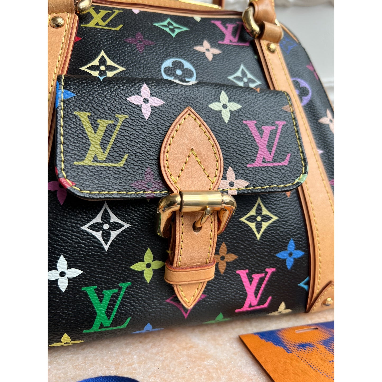 Authentic Louis Vuitton Priscilla Multicolor Black Monogram Tote Bag B0793