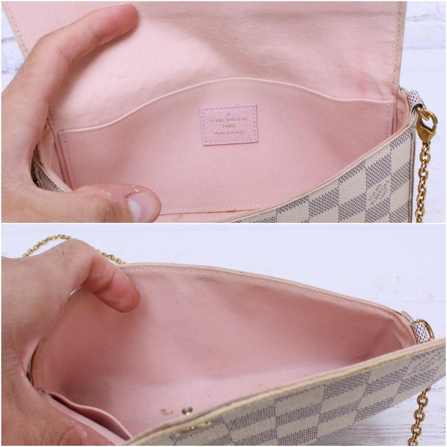 Louis Vuitton Pochette Felice Damier Azur Crossbody Shoulder Handbag Brown A4354