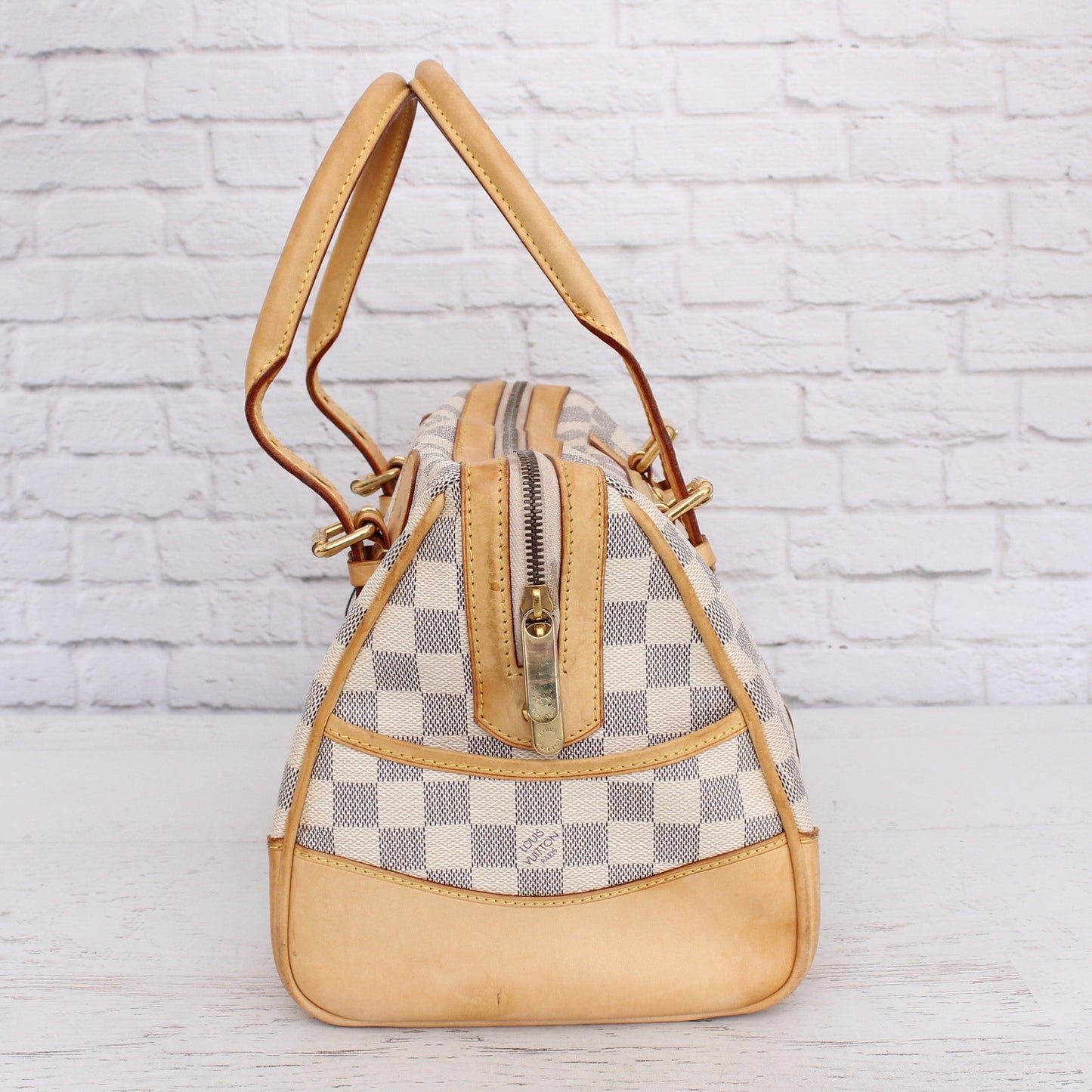 Louis Vuitton Berkeley Damier Azur Tote Shoulder Bag White Boston Duffle A5343