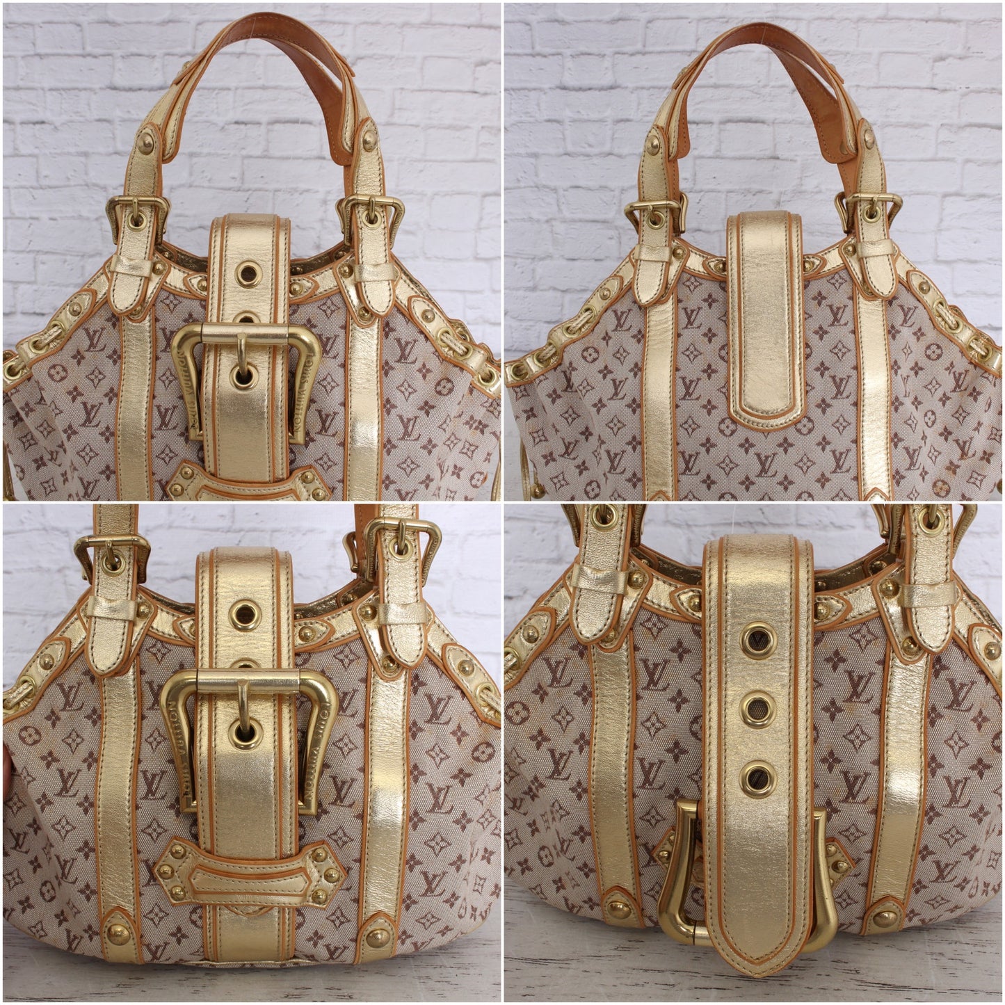 Louis Vuitton Theda Gold Khaki Mini Lin Satchel