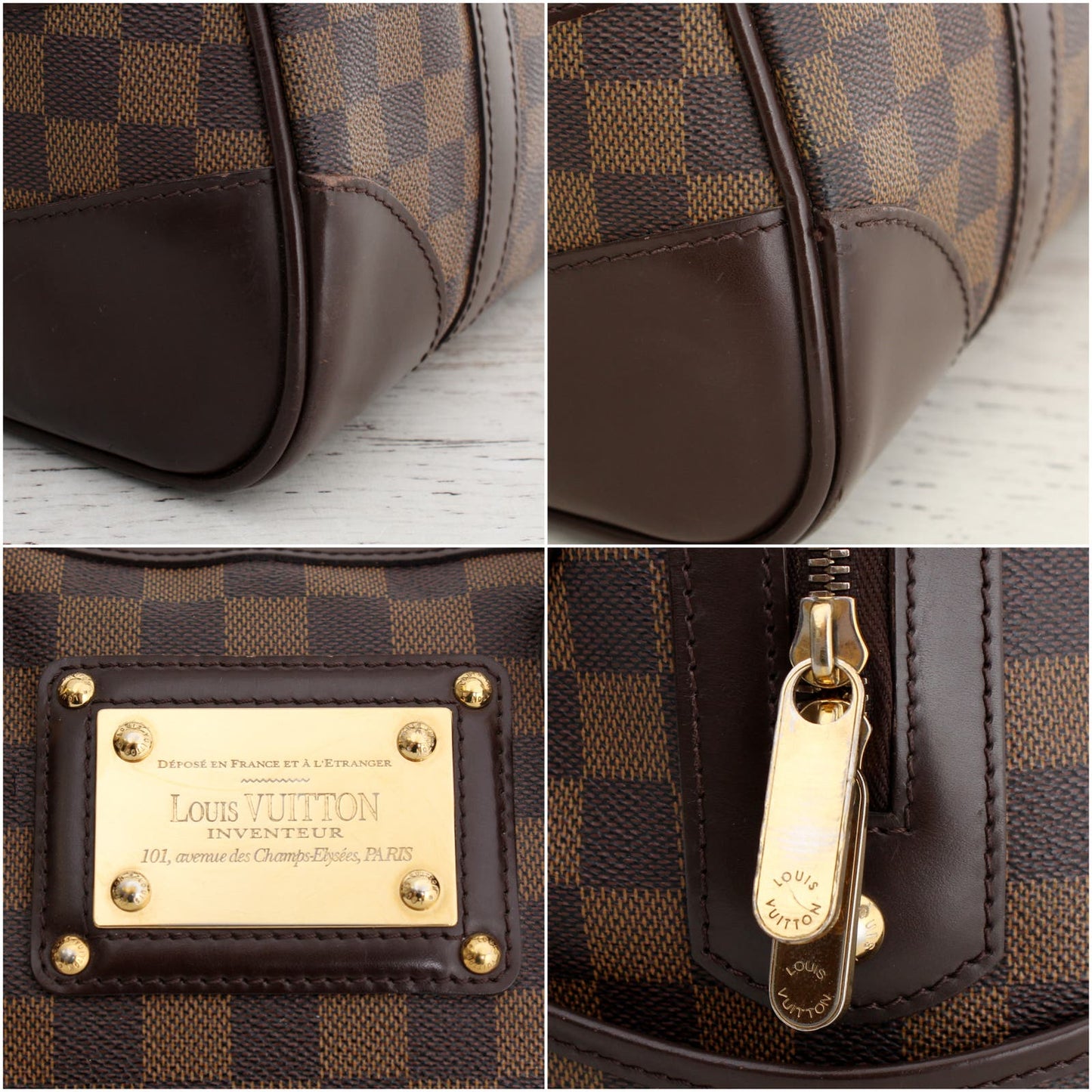 Louis Vuitton Berkeley Damier Ebene Tote Shoulder Women Brown Purse LV