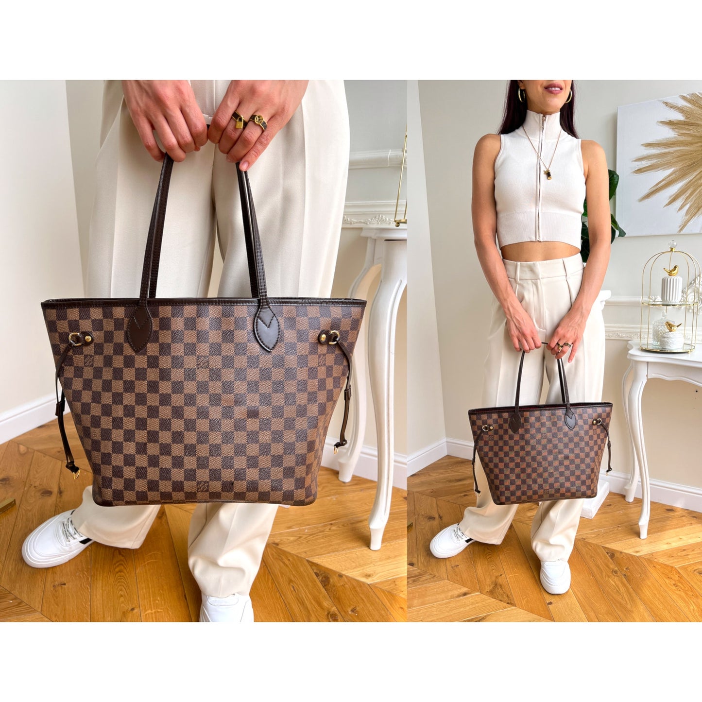 Louis Vuitton Neverfull MM Damier Ebene Leather Tote Shoulder LV Brown