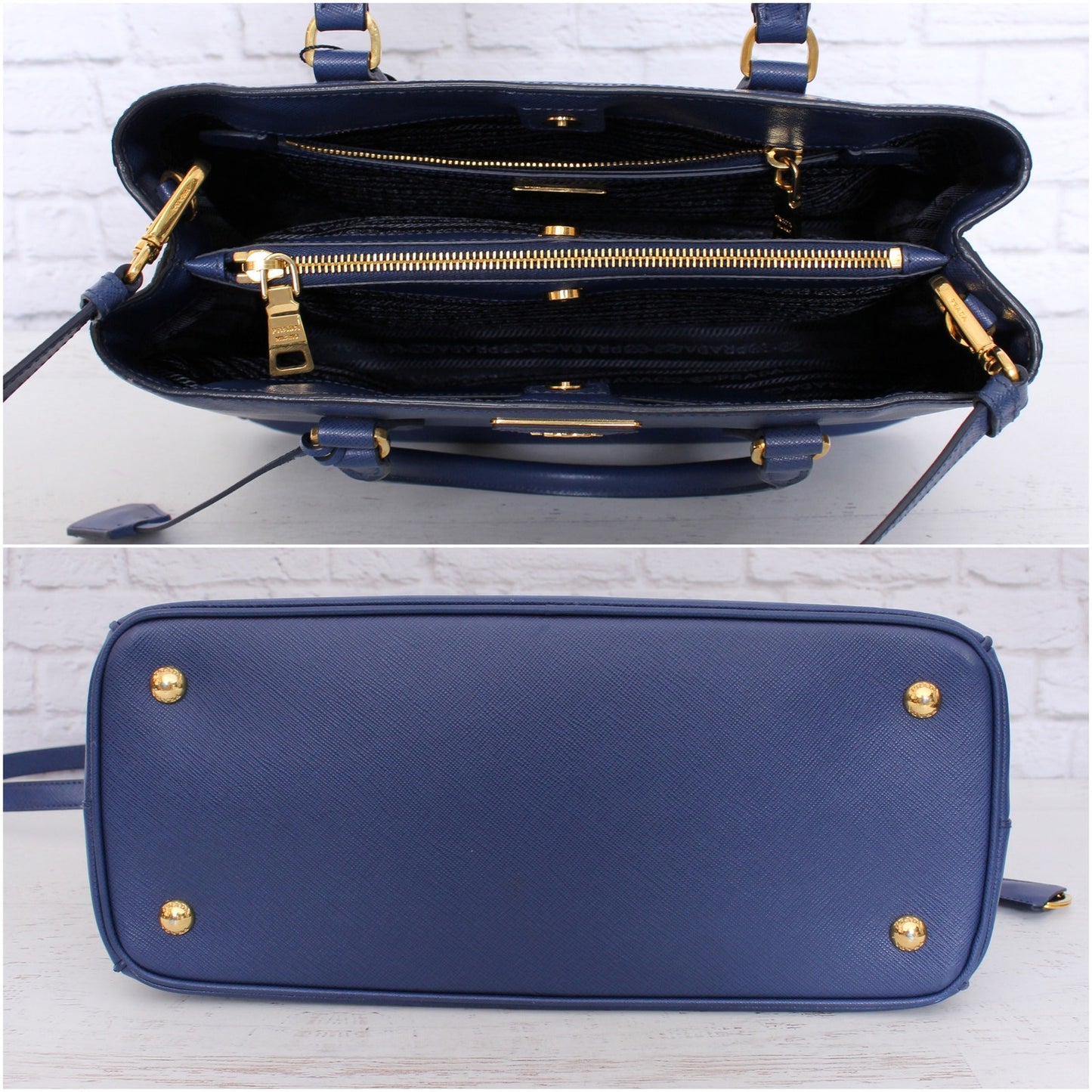 Prada Galliera Blue Saffiano Crossbody Leather Strap Satchel LV Purse A4939