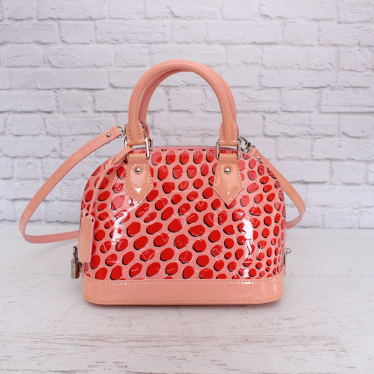Louis Vuitton Alma BB Jung;e Dots Pink Vernis Crossbody Satchel Handbag A5535