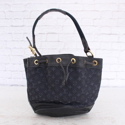 Louis Vuitton Mini Lin Noelie Blue Monogram Shoulder Bucket Tote Purse