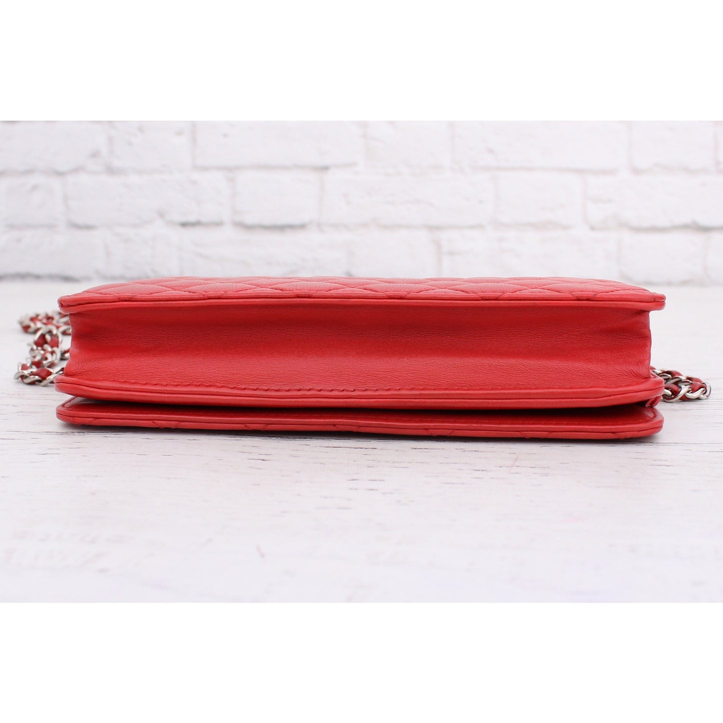Chanel CC Full Flap Wallet on Chain Red Lambskin Leather Shoulder Handbag A4714