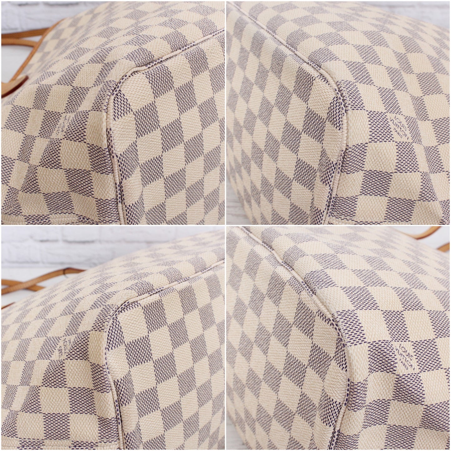 Louis Vuitton Neverfull MM Damier Azur Tote Shoulder Purse White Handbag A5147