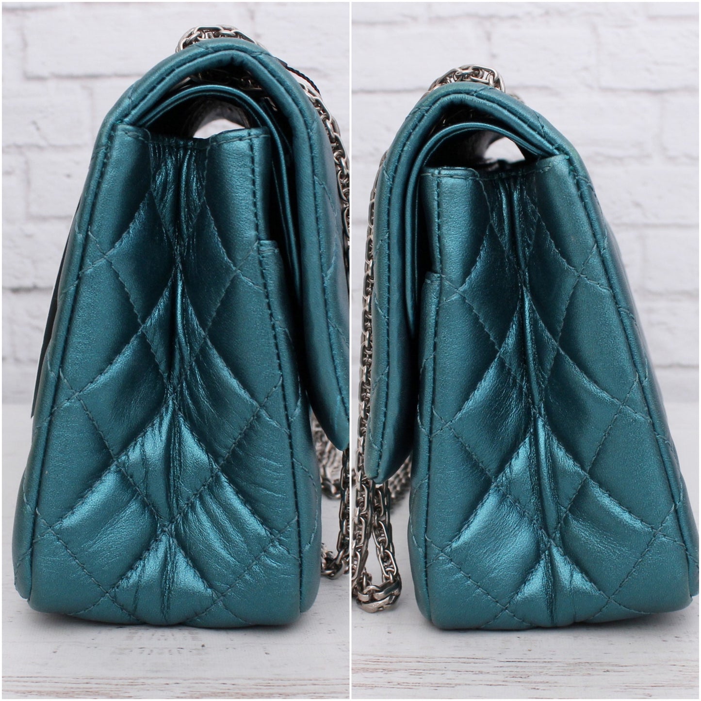 Chanel Classic Double Flap Reissue Metallic Teal Green Leather Crossbody A4713
