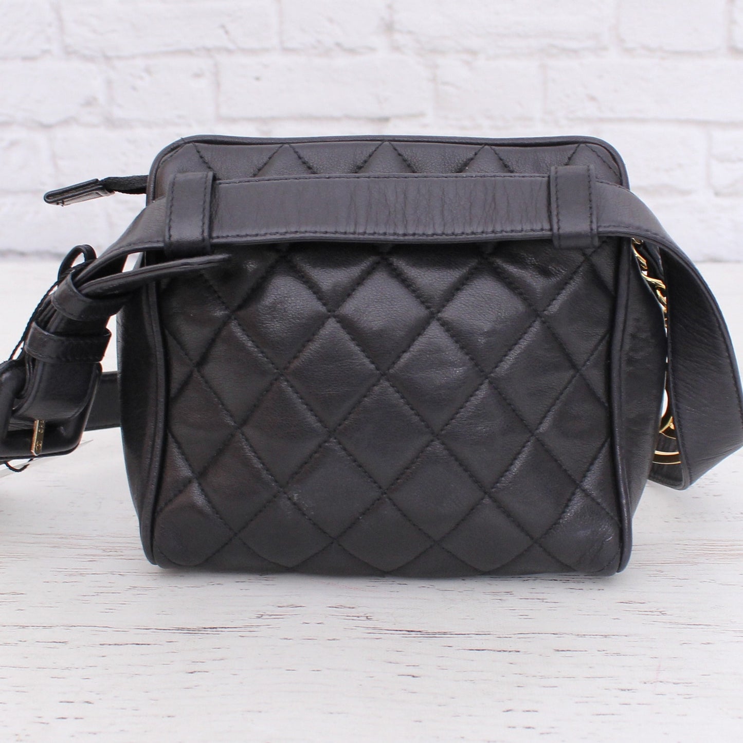Chanel Mini Waist Clutch Black Lambskin Leather Purse A4847