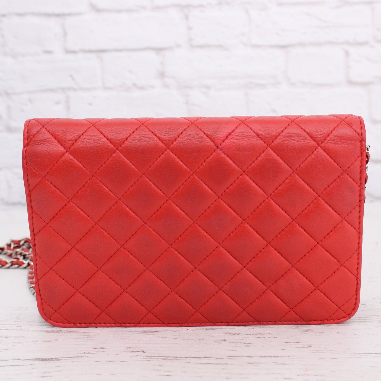 Chanel CC Full Flap Wallet on Chain Red Lambskin Leather Shoulder Handbag A4714