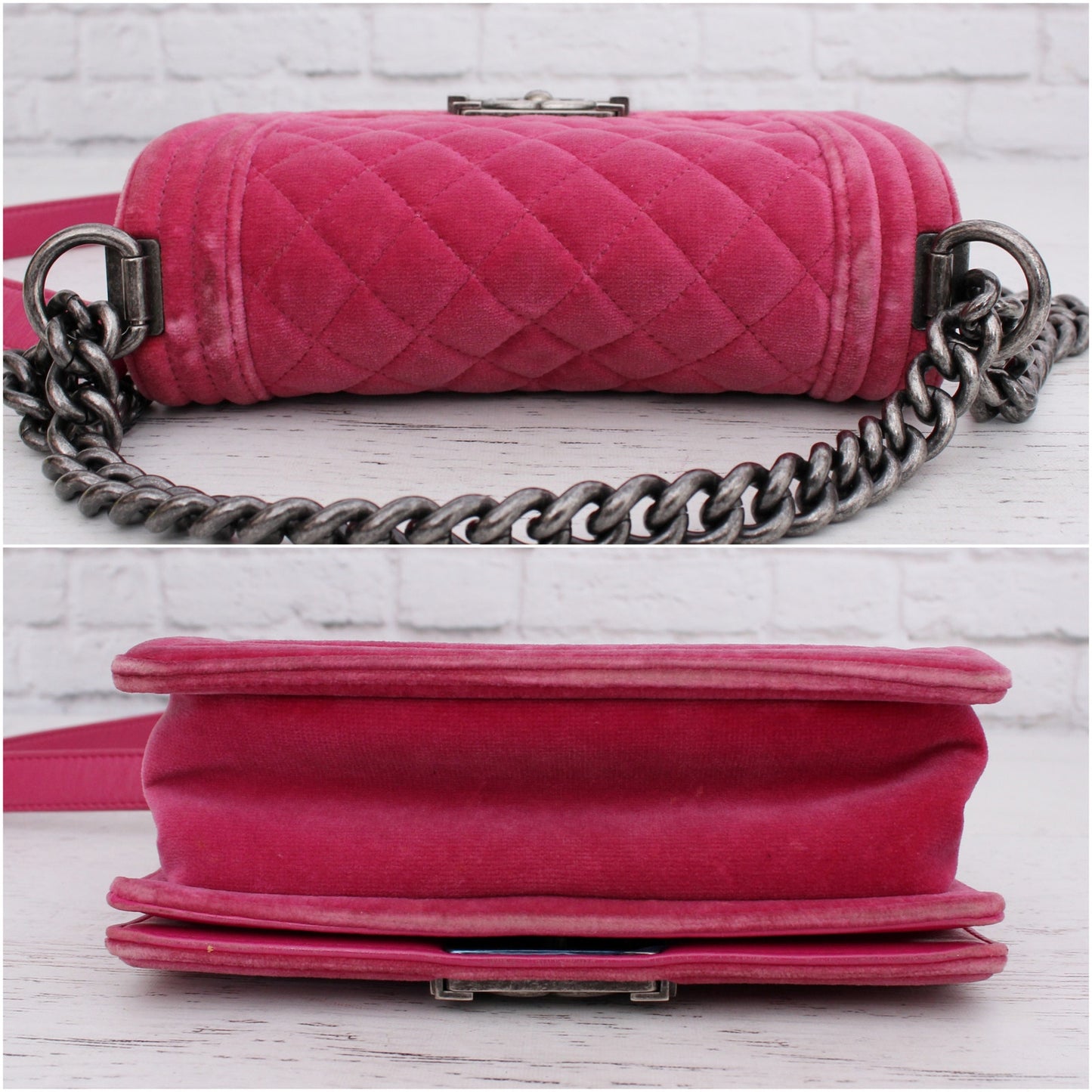 Chanel Boy Bag Pink Velour Crossbody and Shoulder Bag Purse Handbag A5365