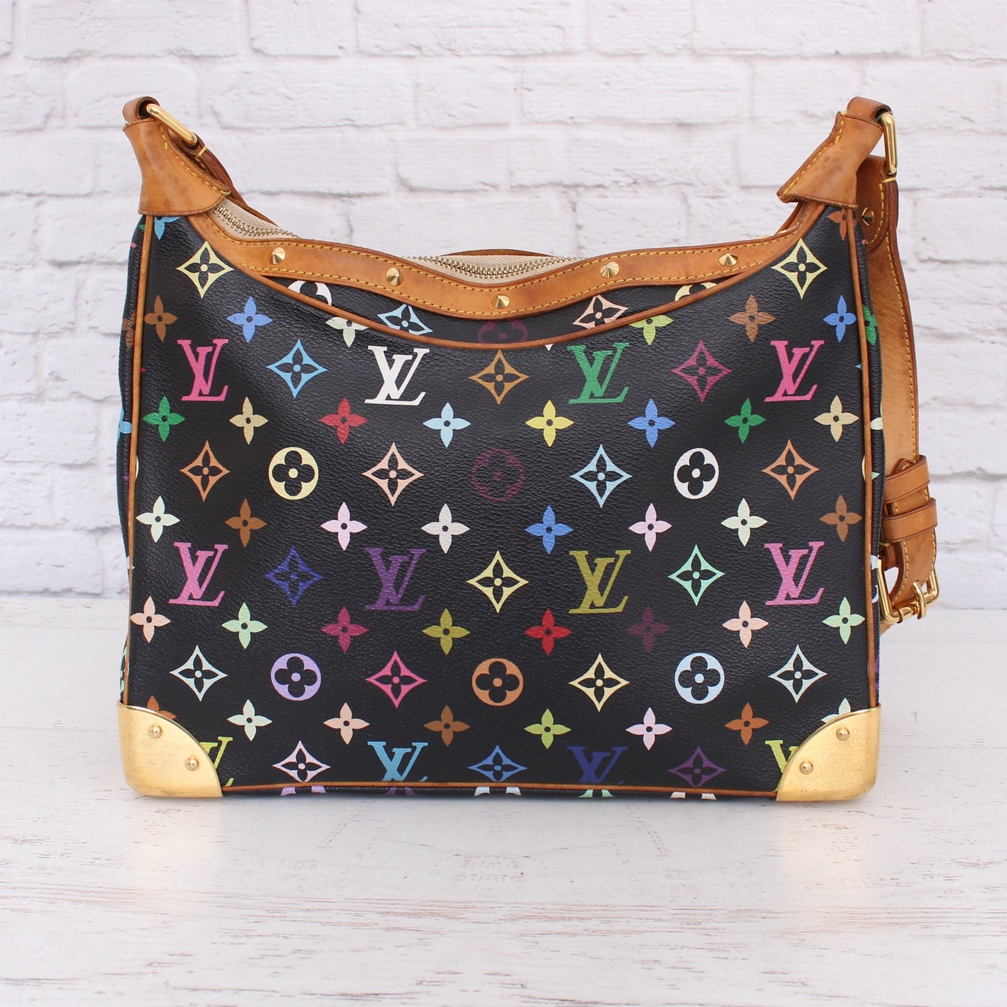 Louis Vuitton Boulogne 30 Black Multicolor Leather Tote Shoulder Handbag A4198