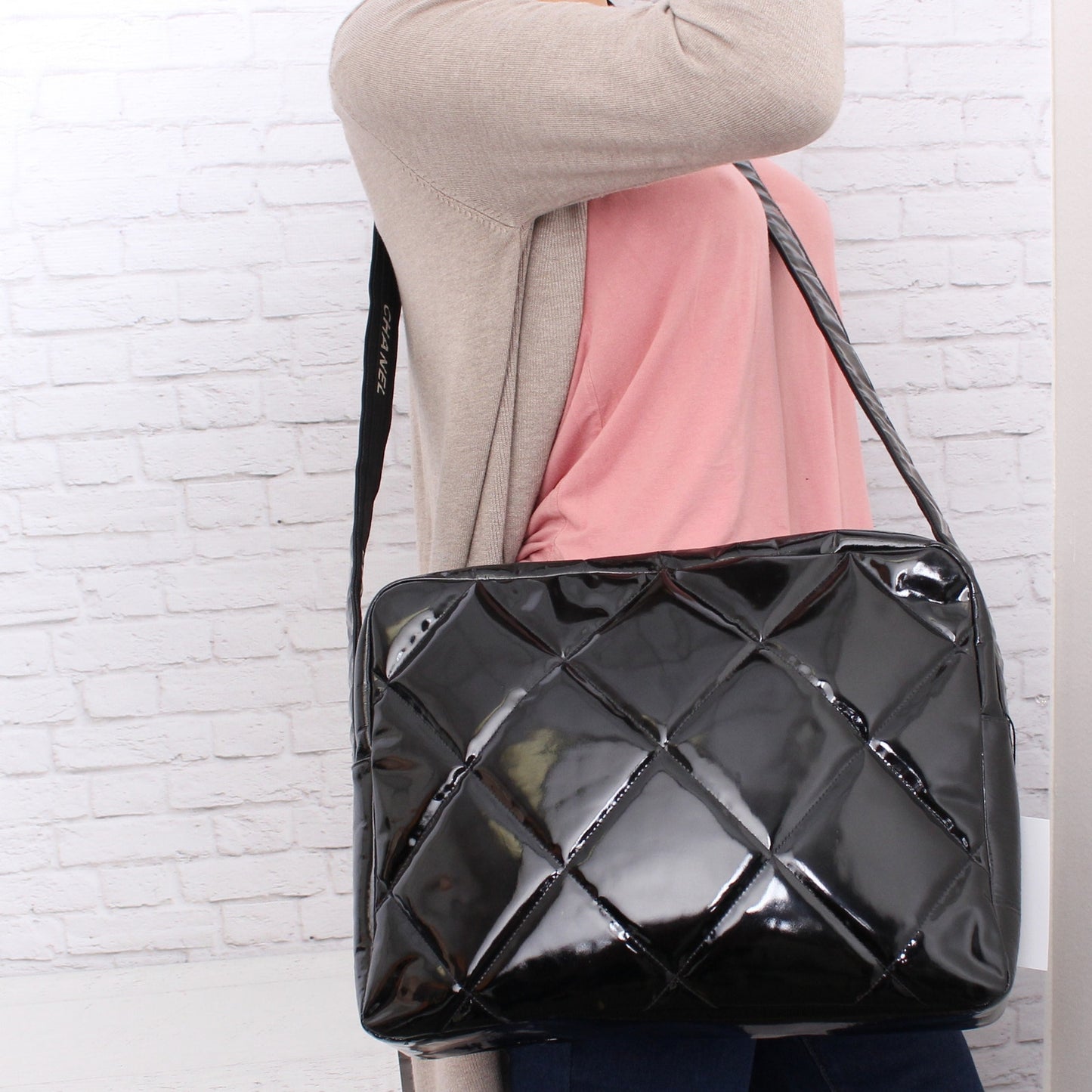 Chanel Black Patent Leather Camera Bag Shoulder Crossbody A4996