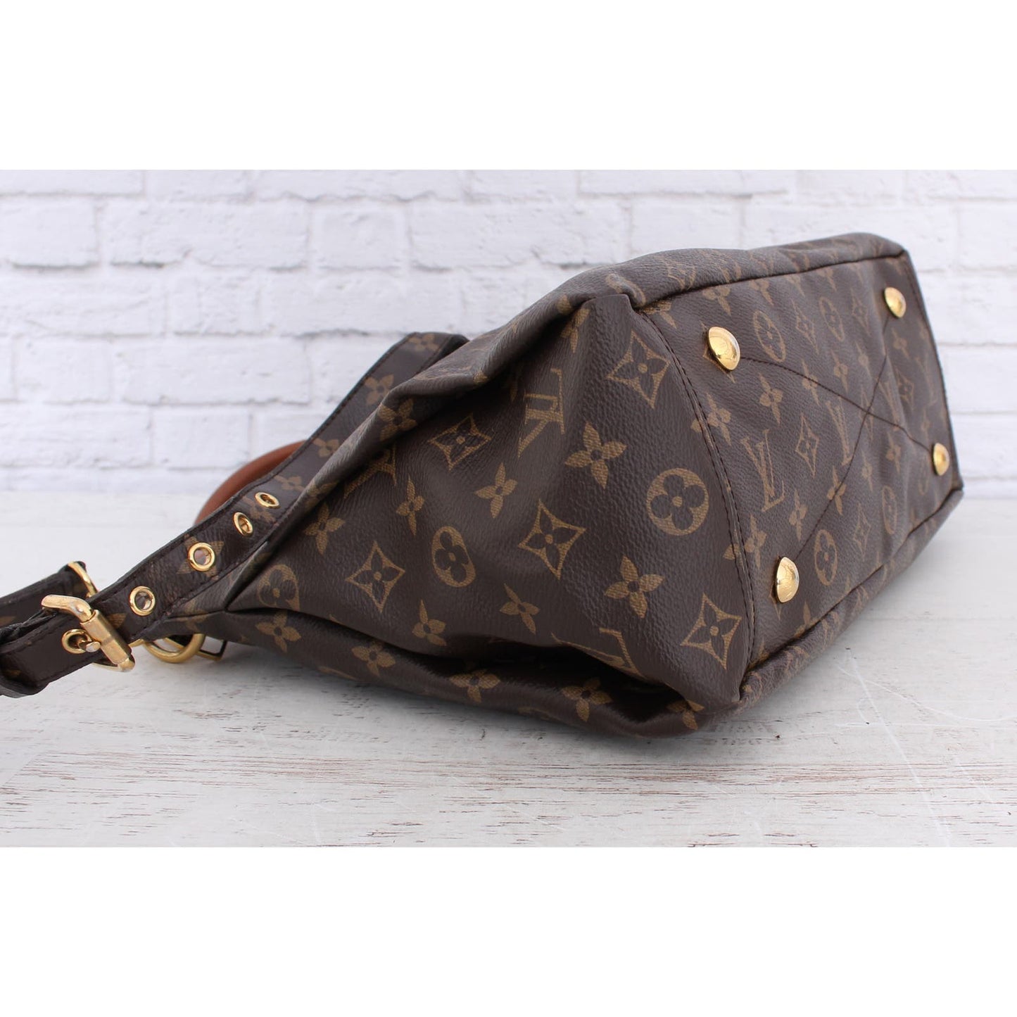 Louis Vuitton Pallas MM Noir Monogram Shoulder Bag Brown Satchel Purse