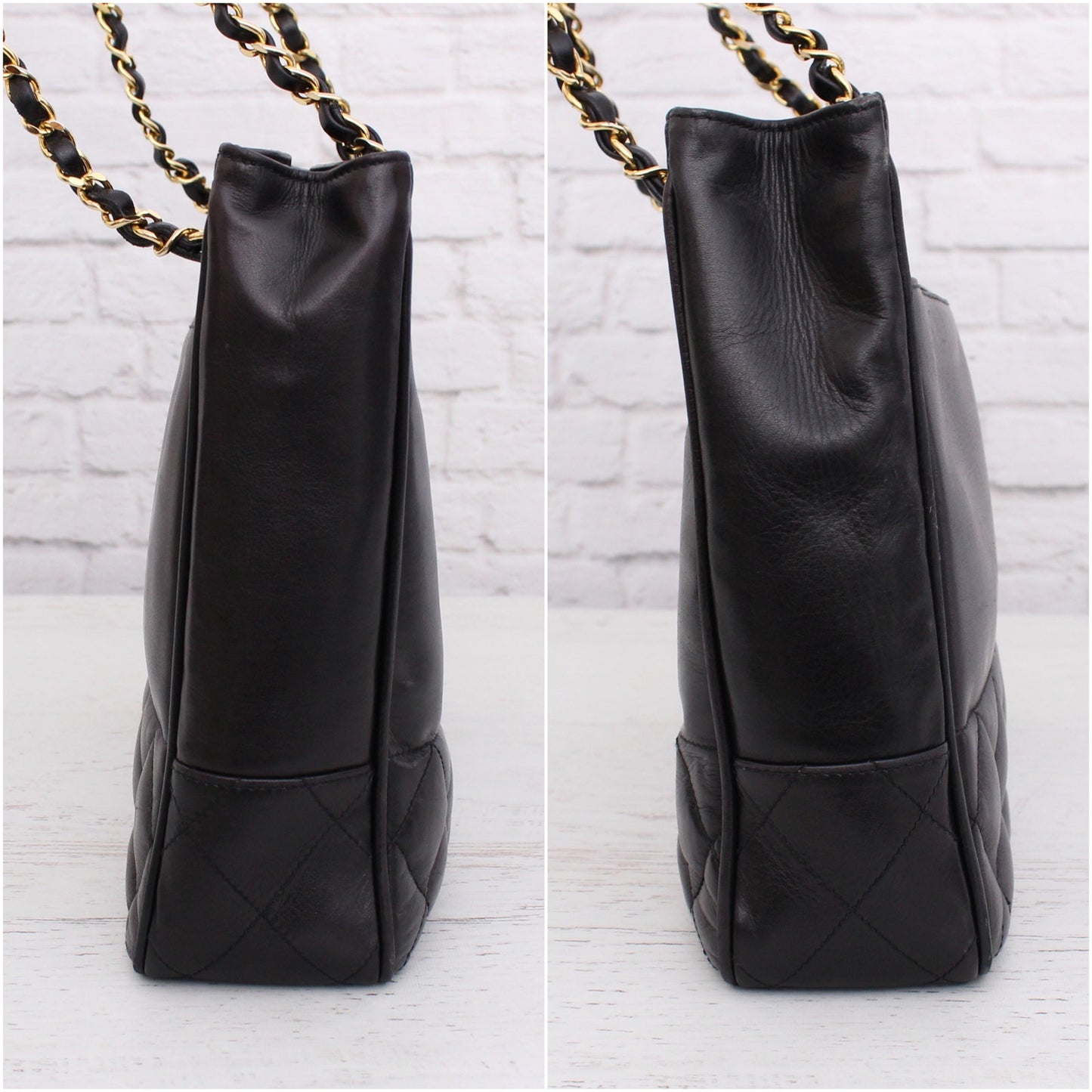 Chanel Quilted Black Lambskin Chain Tote Leather Shoulder Handbag Purse A5086