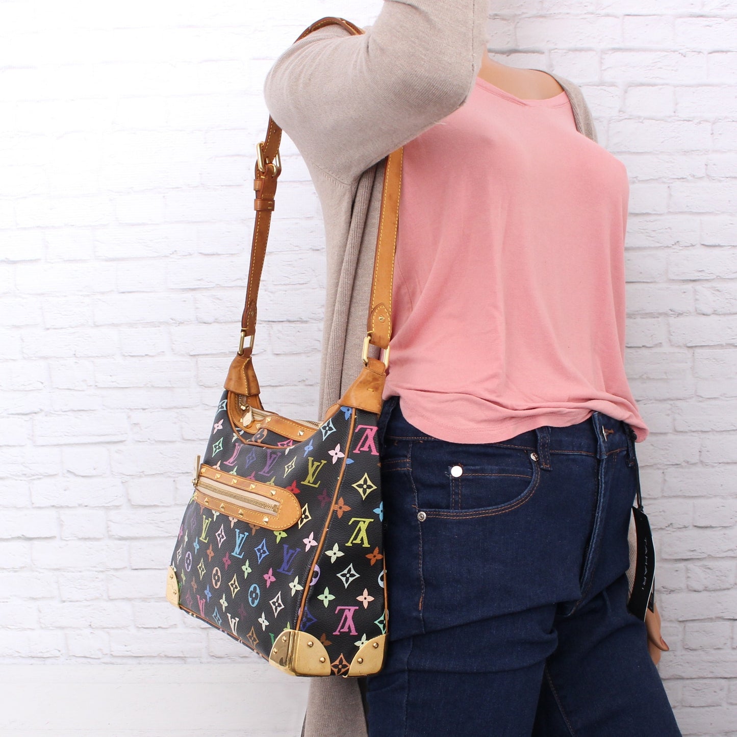 Louis Vuitton Boulogne 30 Black Multicolor Leather Tote Shoulder Handbag A4198