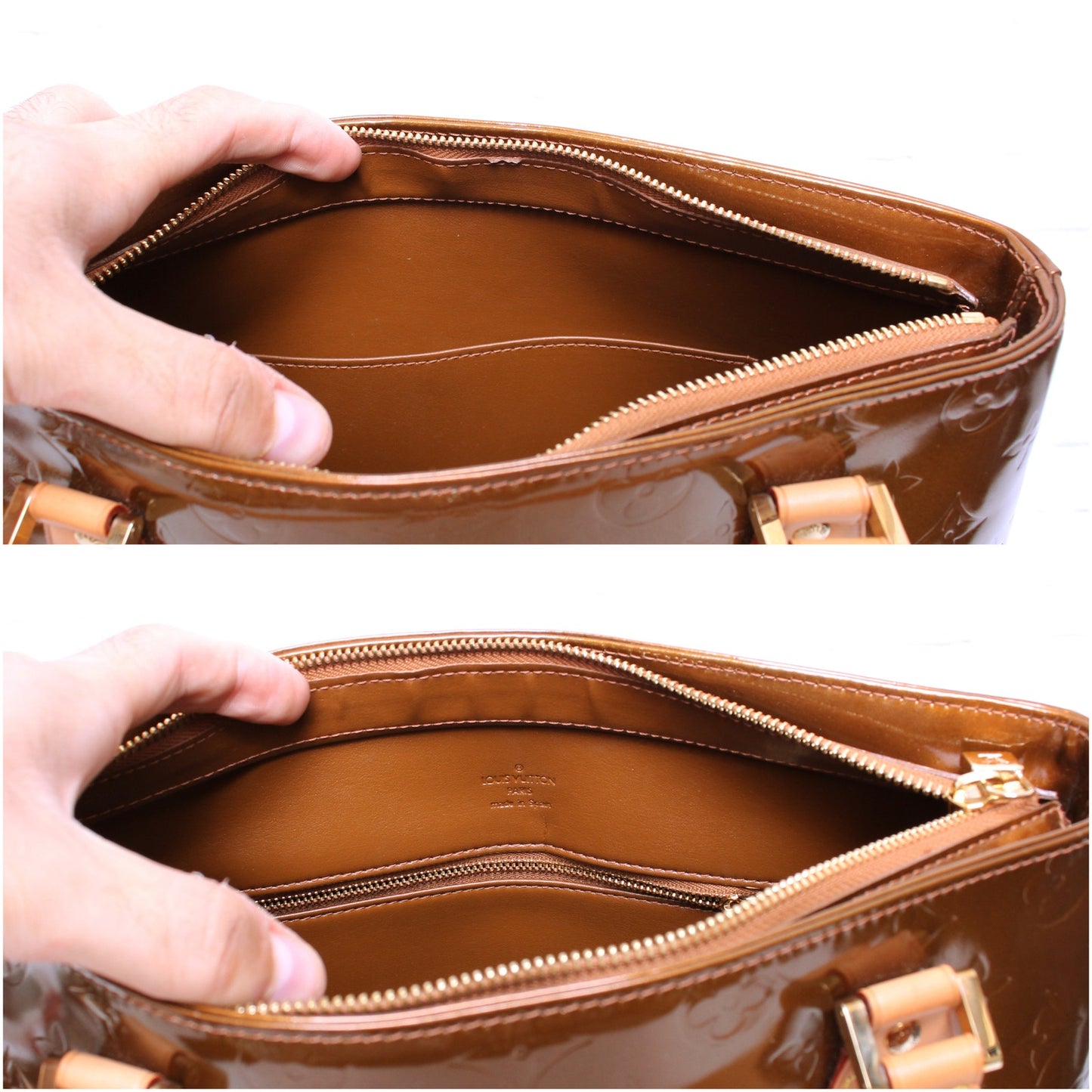 Louis Vuitton Houston Caramel Vernis Satchel Shoulder Handbag Purse Tote A5121