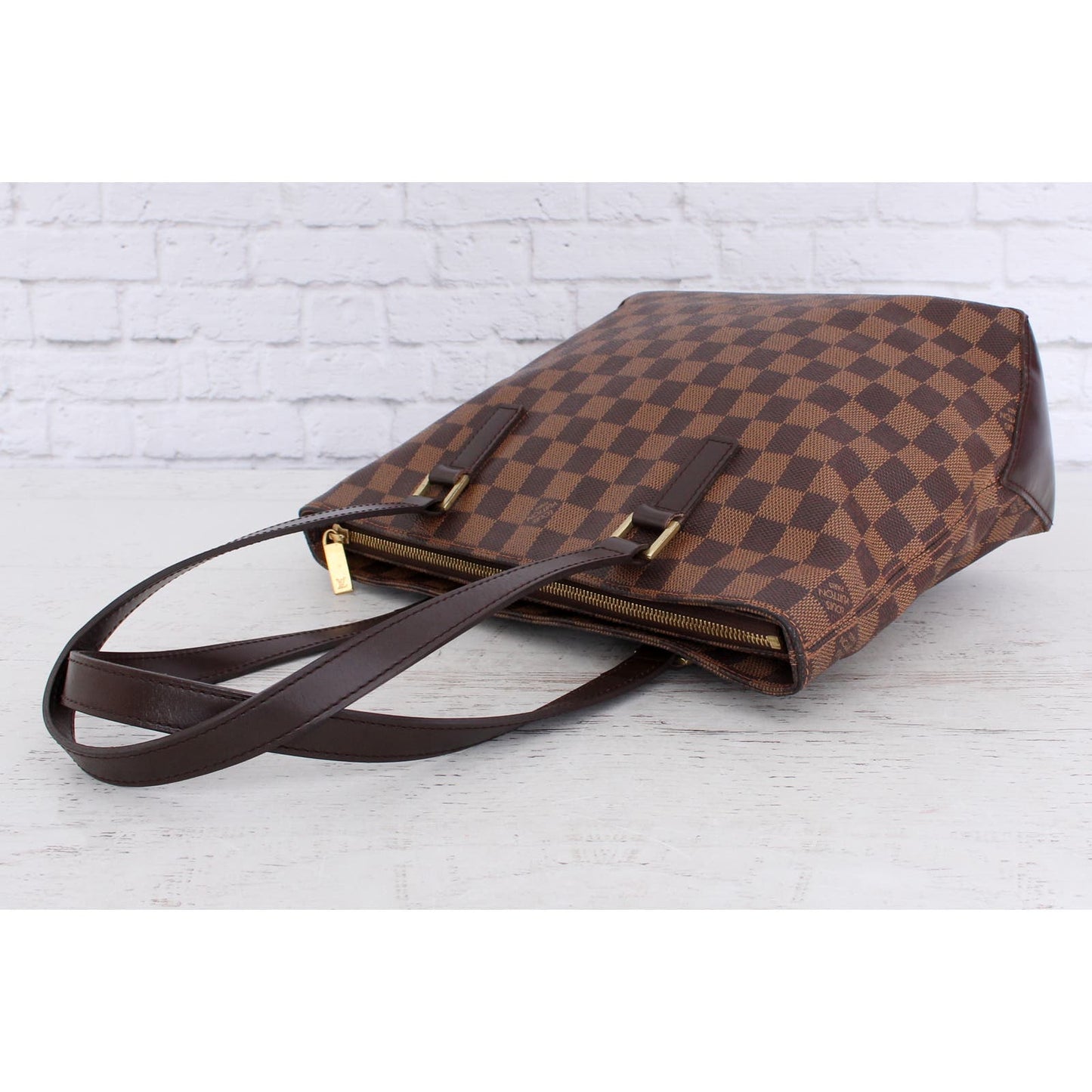 Louis Vuitton Cabas Piano Damier Ebene Tote Shoulder Bag Purse Brown