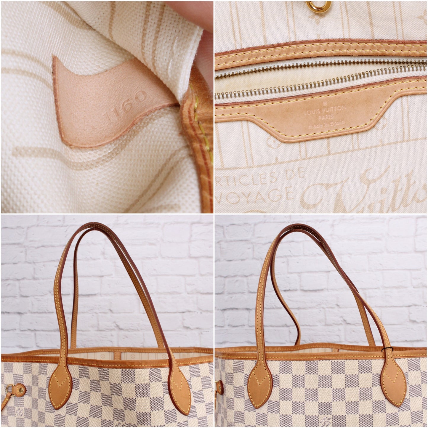 Louis Vuitton Neverfull MM Damier Azur Tote Shoulder Purse White Handbag A5147
