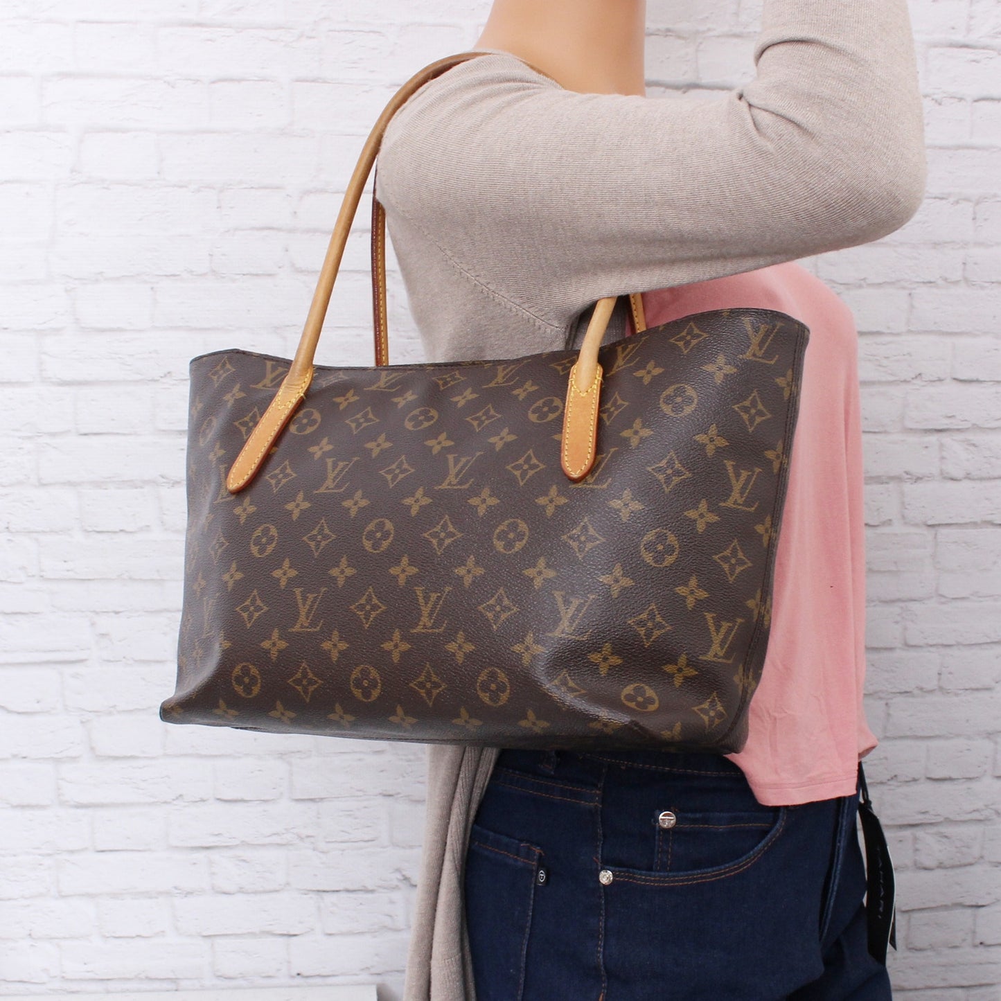 Louis Vuitton Raspail PM Monogram Tote Brown Shoulder Purse Large Handbag A5134