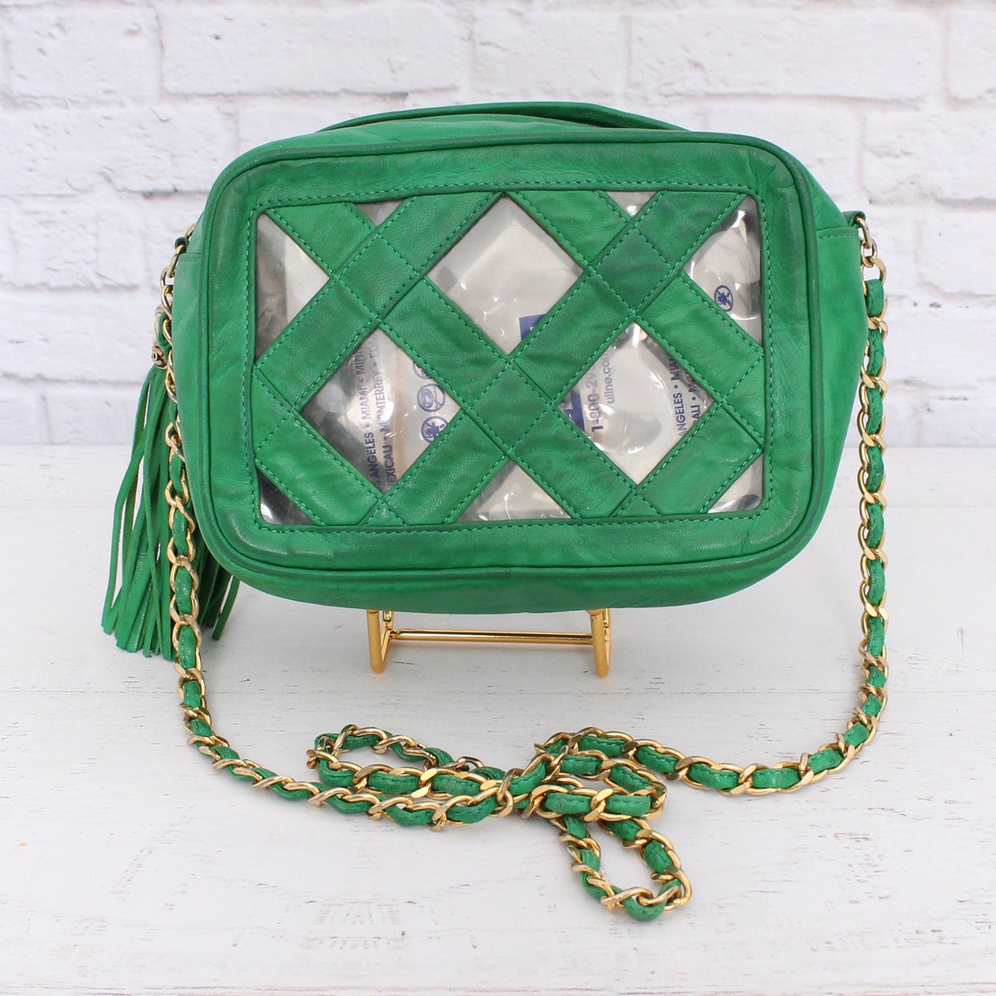 Chanel Vintage PVC Shoulder Bag Green Lambskin Leather Purse A2999