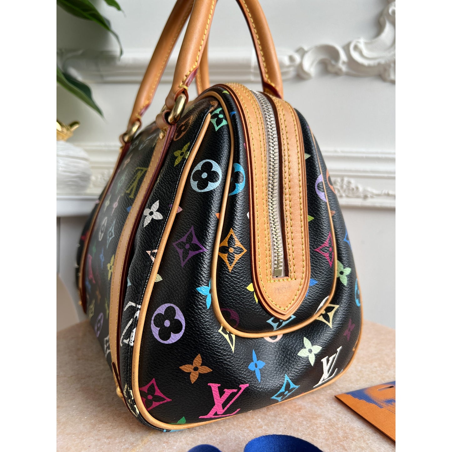 Authentic Louis Vuitton Priscilla Multicolor Black Monogram Tote Bag B0793