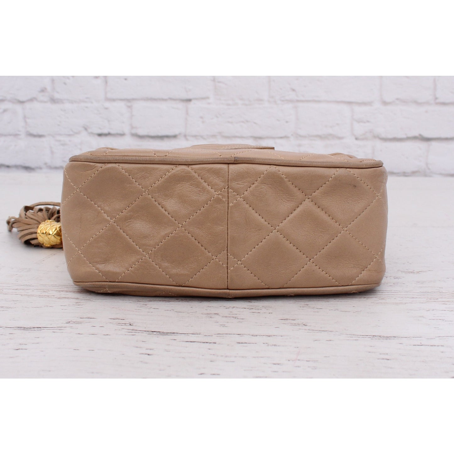Chanel CC Camera Bag Beige Lambskin Leather Shoulder Crossbody Handbag A4790
