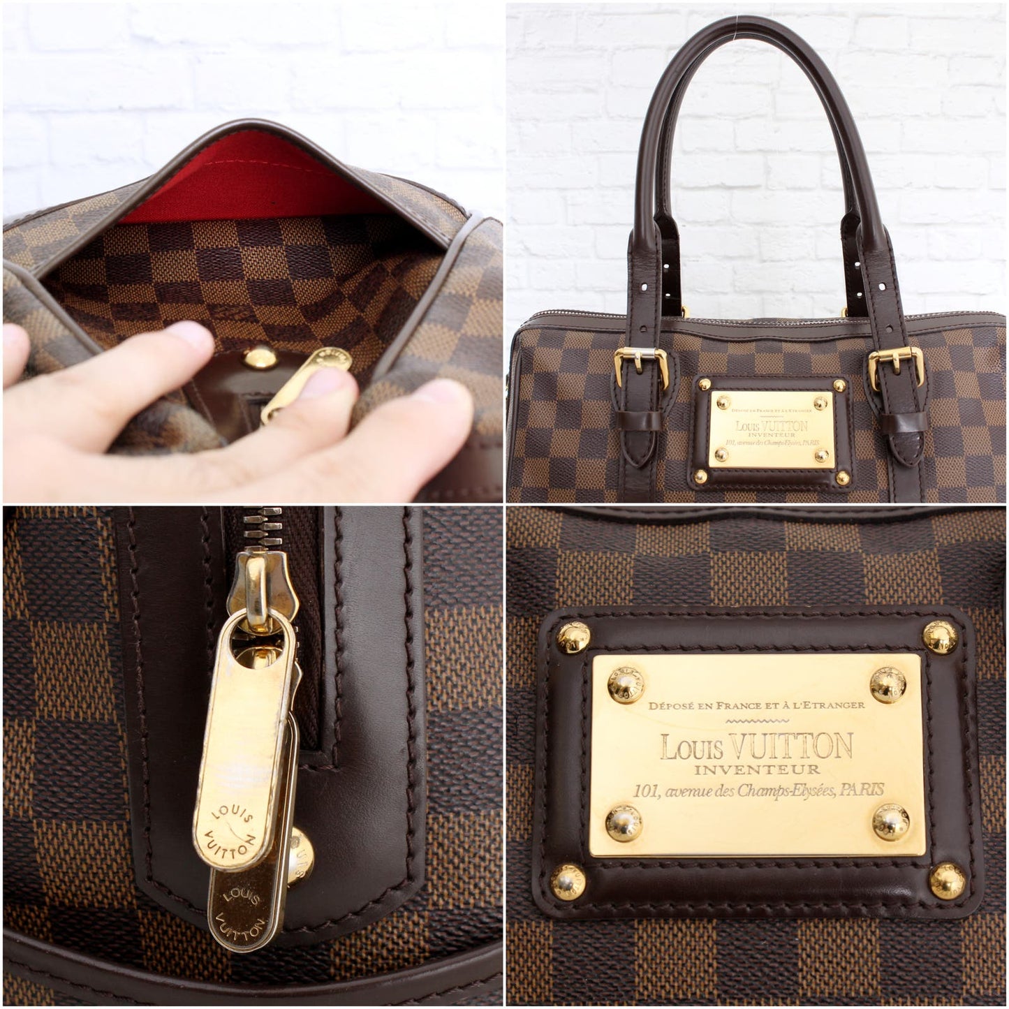 Louis Vuitton Berkeley Damier Ebene Tote Shoulder Women Brown Purse LV