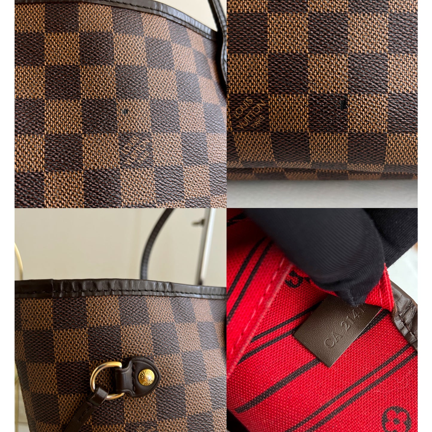 Louis Vuitton Neverfull MM Damier Ebene Leather Tote Shoulder LV Brown