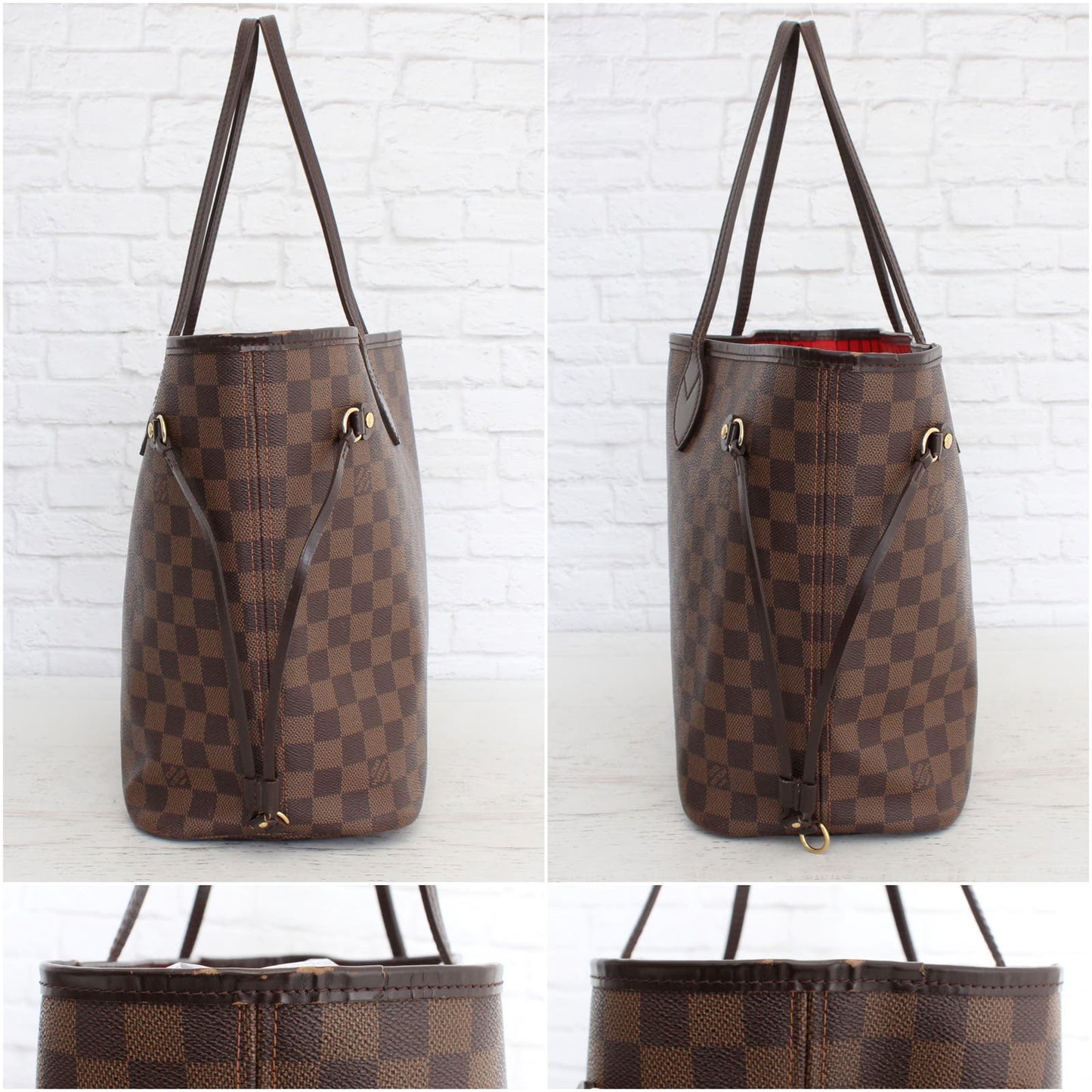 Louis Vuitton Neverfull MM Damier Ebene Tote Cherry Shoulder Handbag