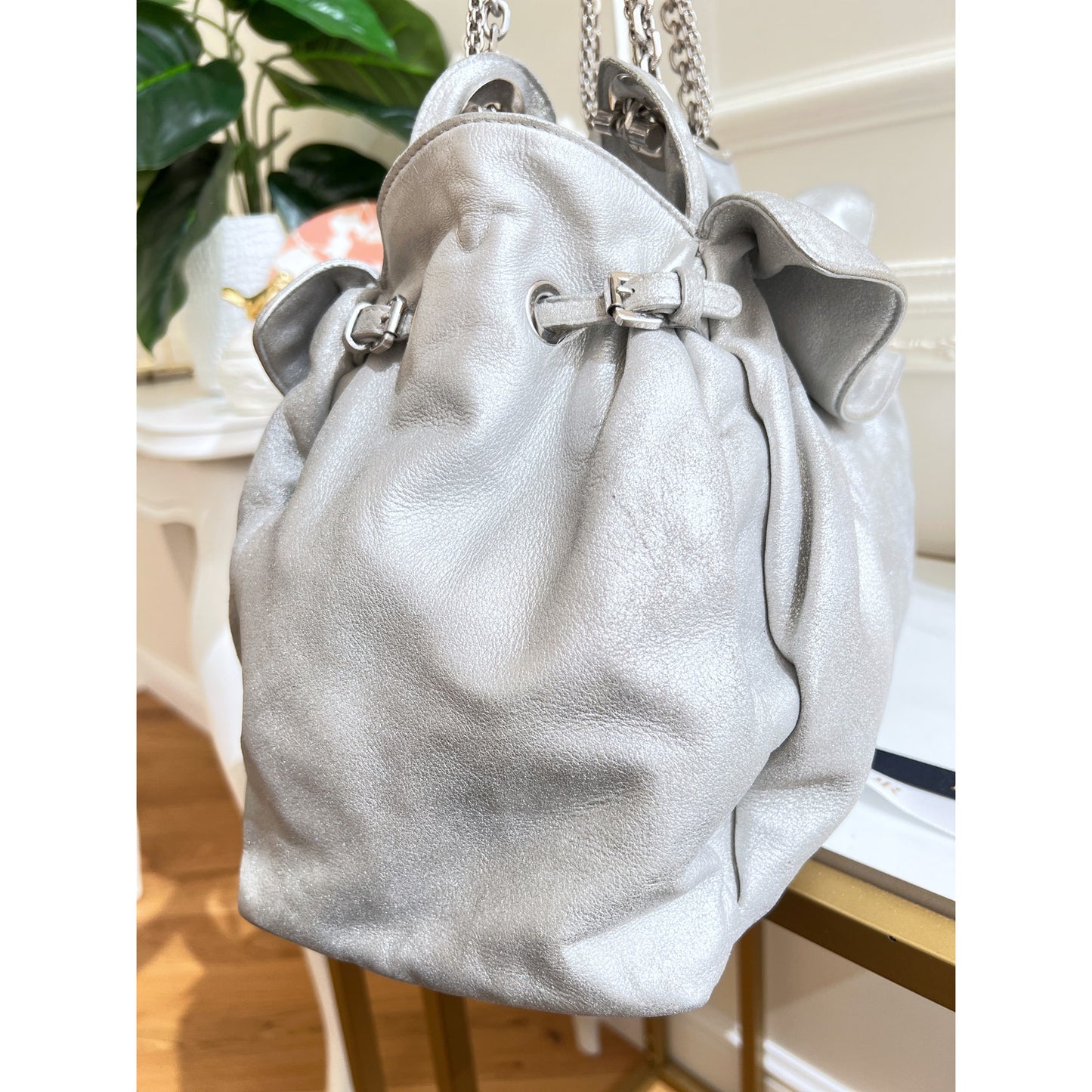 Authentic Dior Christian Dior Le Trente Silver Leather Hobo Shoulder