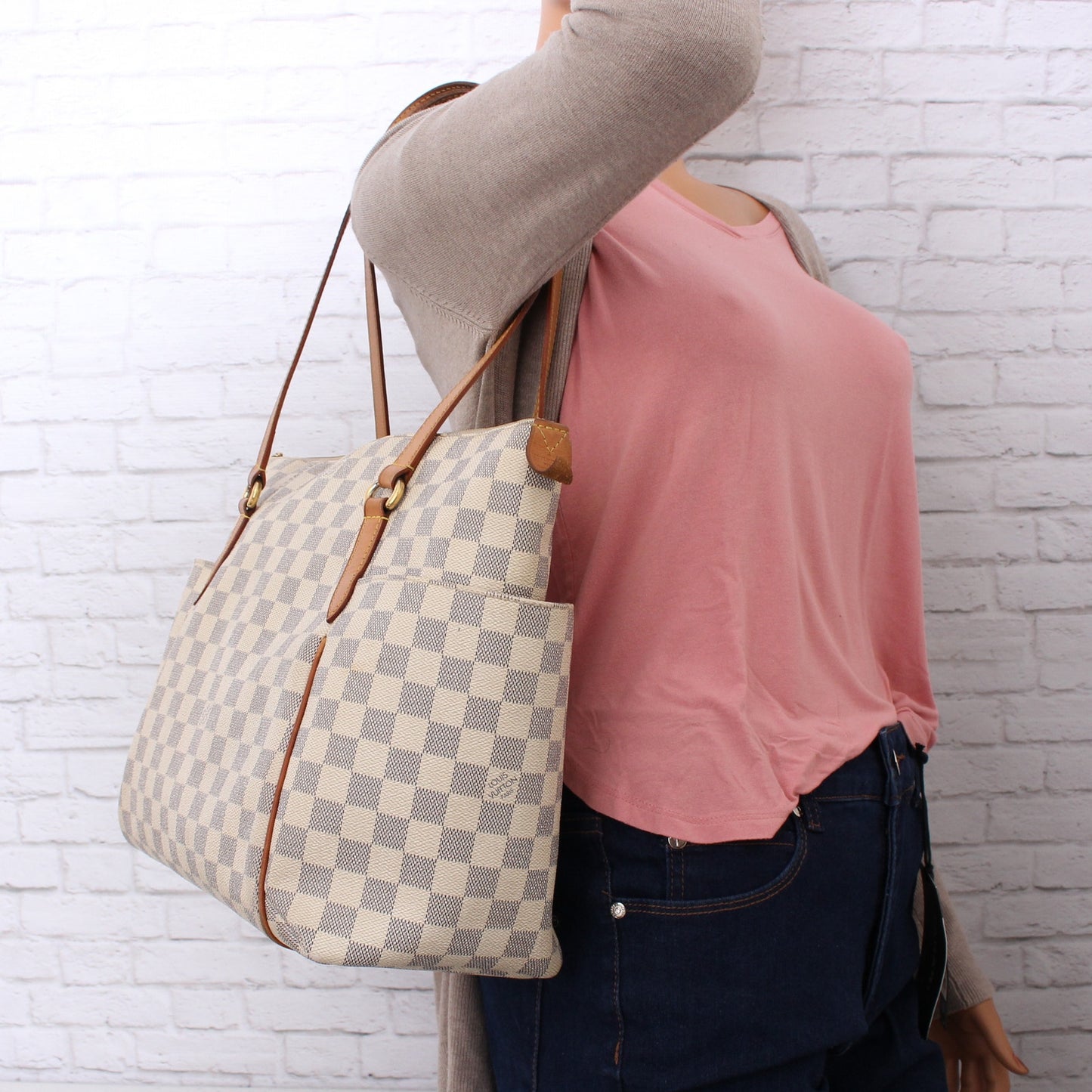 Louis Vuitton Totally MM Damier Azur Tote Shoulder Purse Handbag Leather A2538