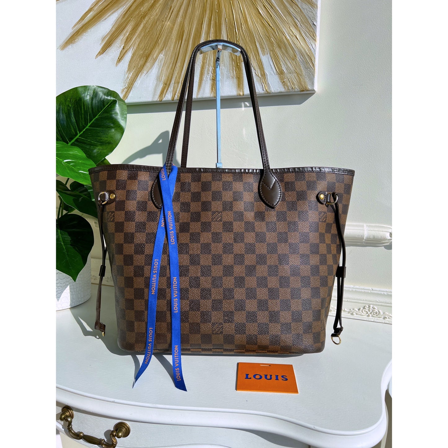 Louis Vuitton Neverfull MM Damier Ebene Leather Tote Shoulder LV Purse