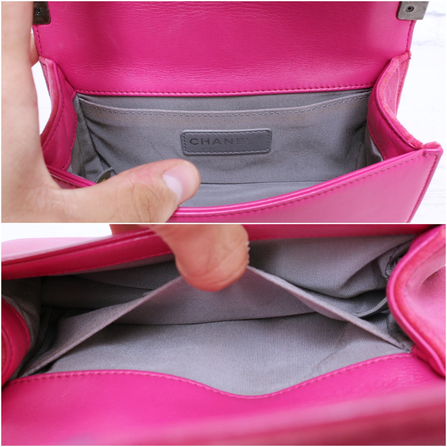 Chanel Boy Bag Pink Velour Crossbody and Shoulder Bag Purse Handbag A5365